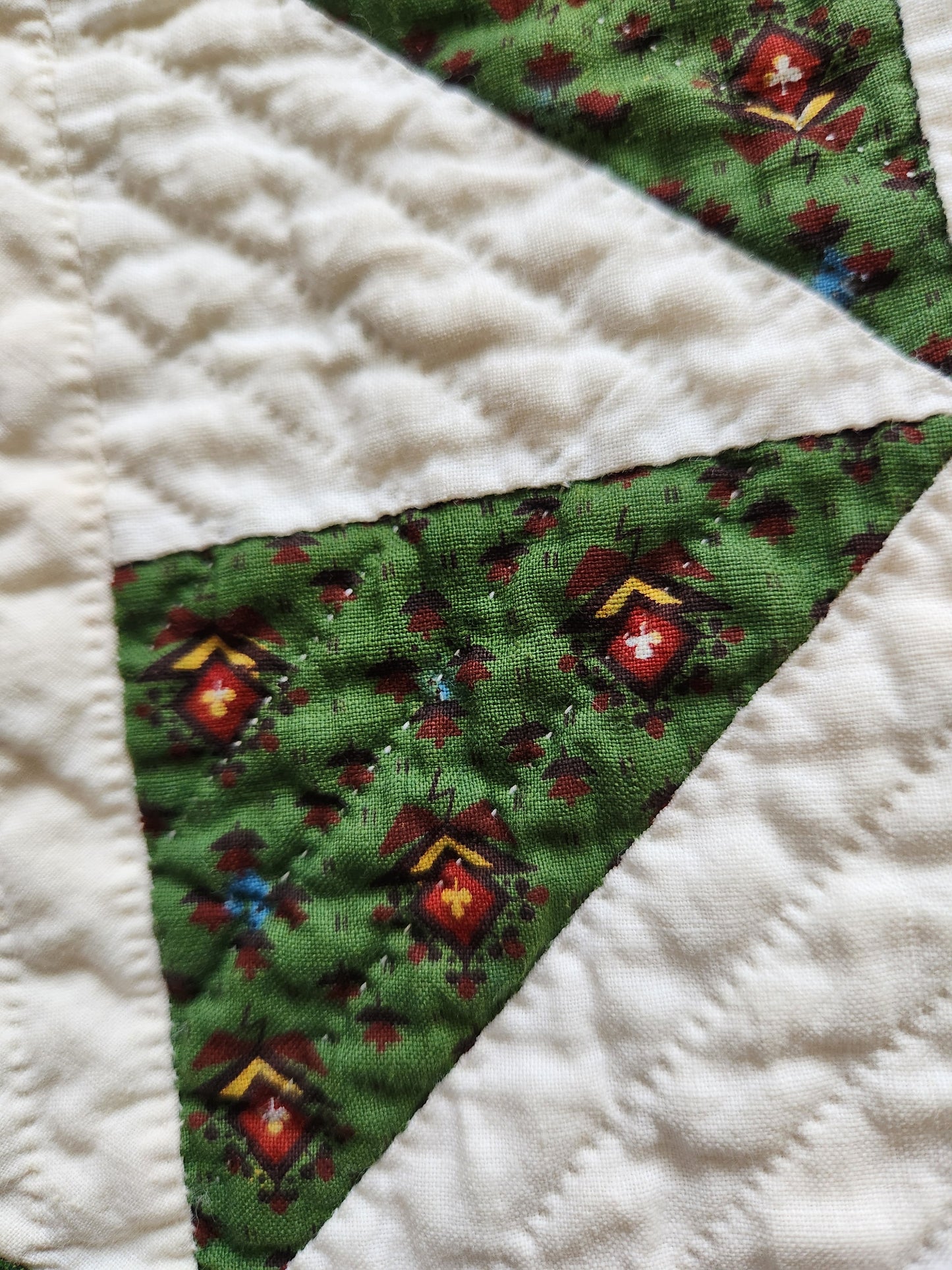 Antique Green & White Pinwheel Quilt c1840