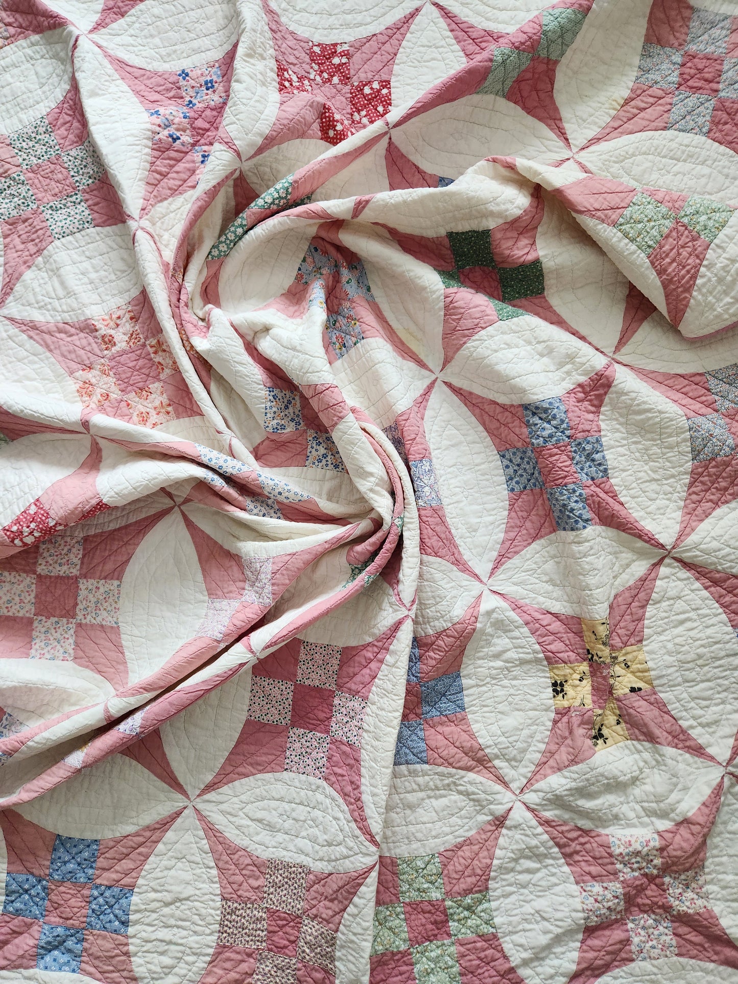Vintage Pink Improved Nine Patch Quilt 1940