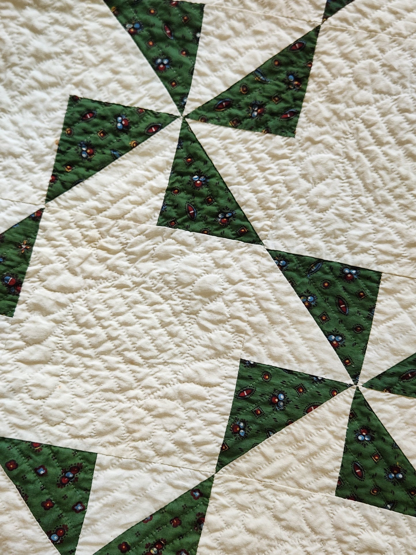 Antique Green & White Pinwheel Quilt c1840