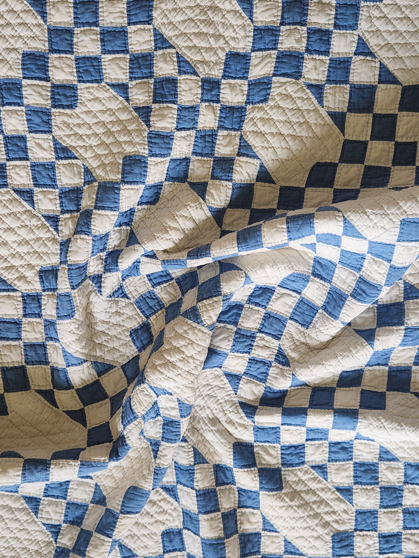 Antique Blue & White Triple Irish Chain Quilt