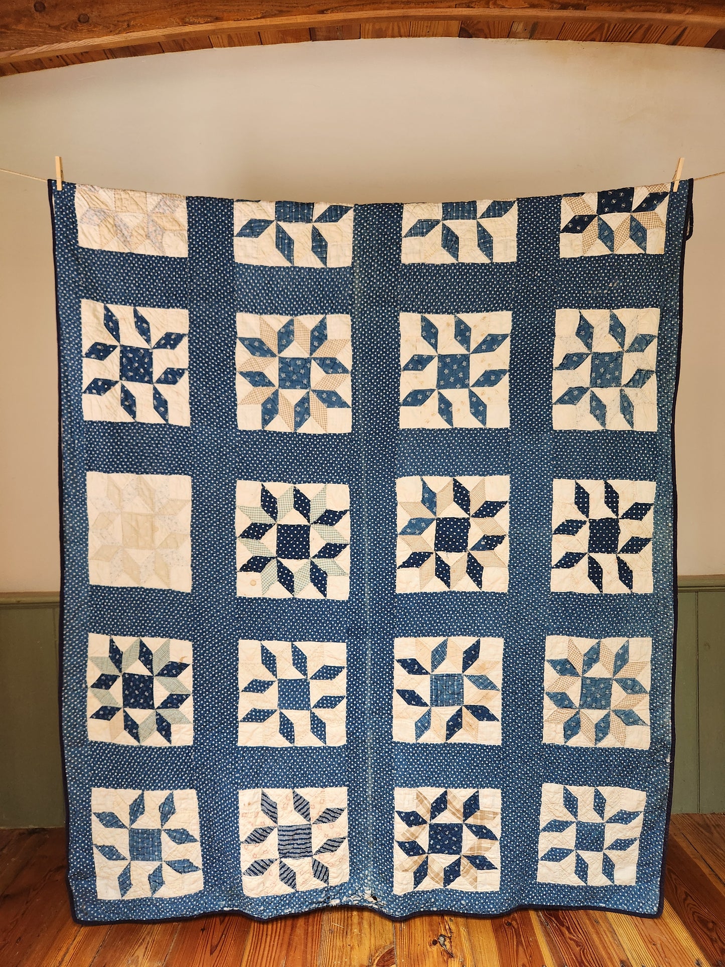 Indigo Patchwork Star Quilt c1900