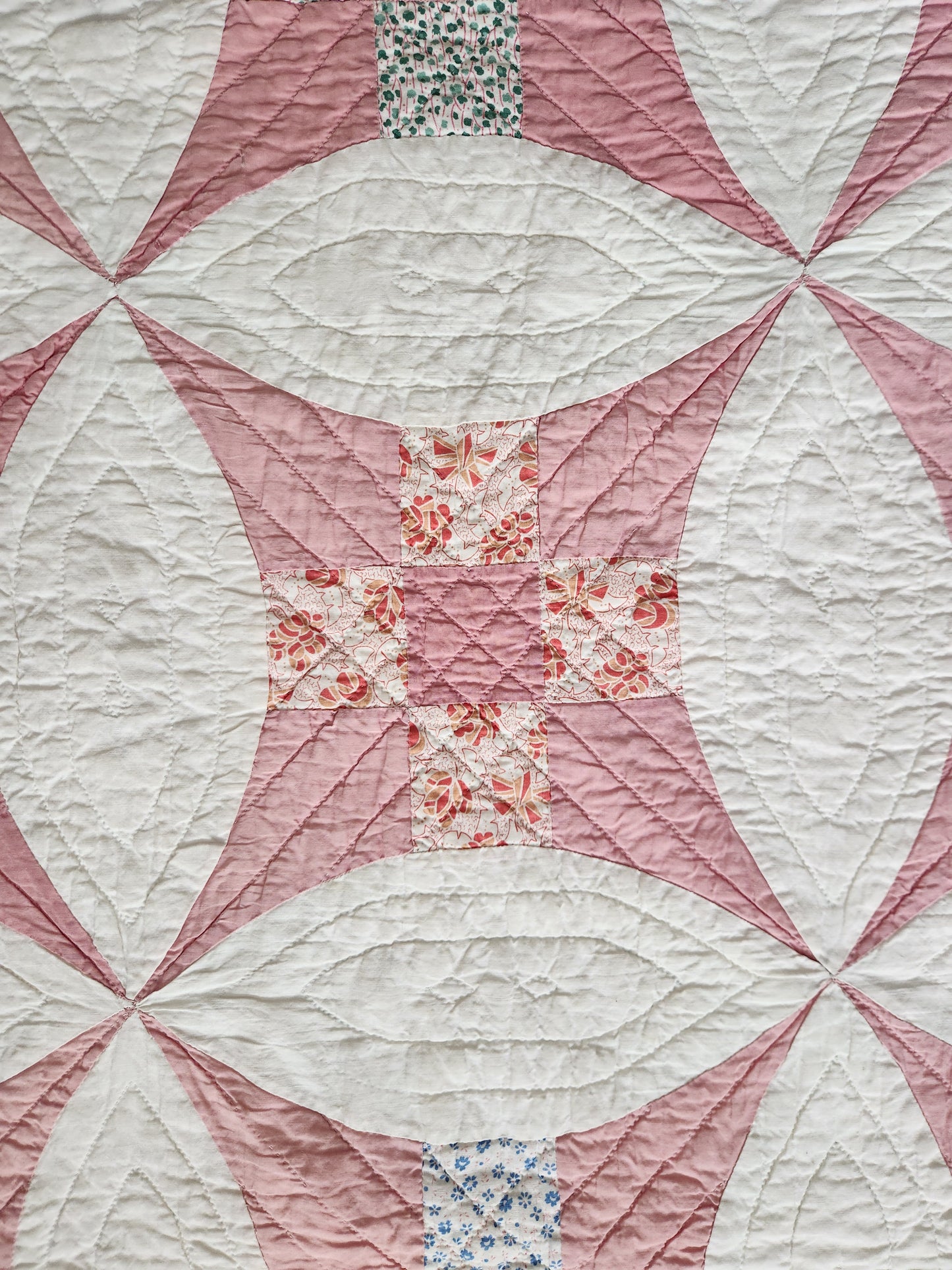 Vintage Pink Improved Nine Patch Quilt 1940