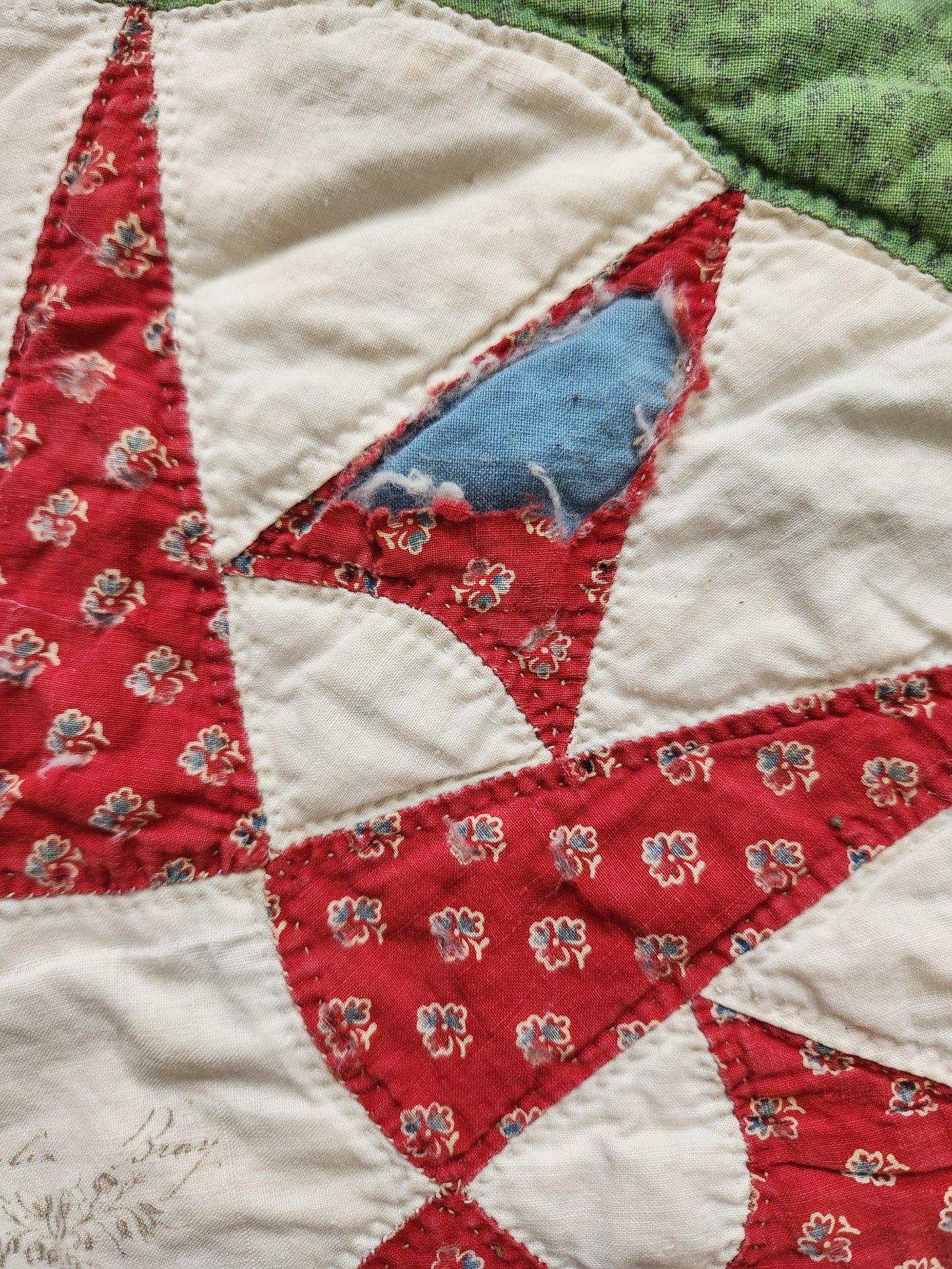 Antique Chips and Whetstone Album Quilt with 36 Name Stamps c1850