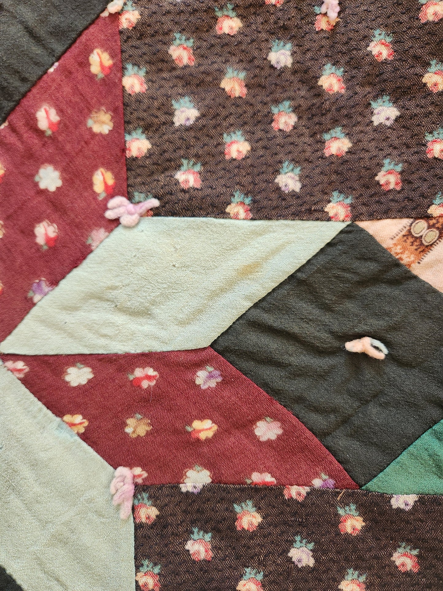 Antique 19th Century Woolen Crib Quilt Hand Tied Touching Stars