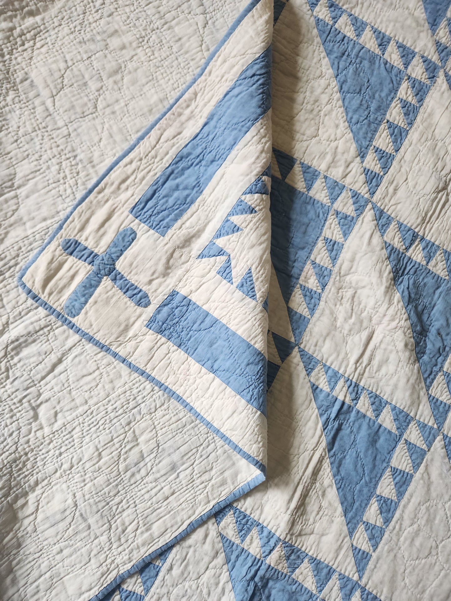 Set of 2 Blue & White Patchwork Quilts c1930