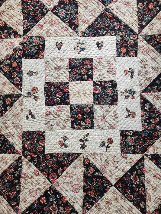Antique Chintz Center Medallion Quilt c1830