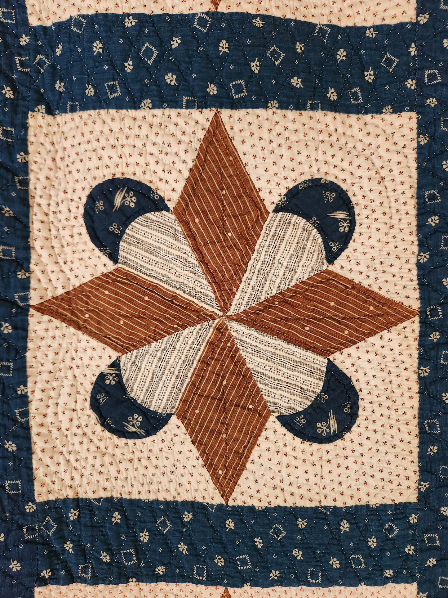 Antique Indigo & White Patchwork Crown Quilt c1890