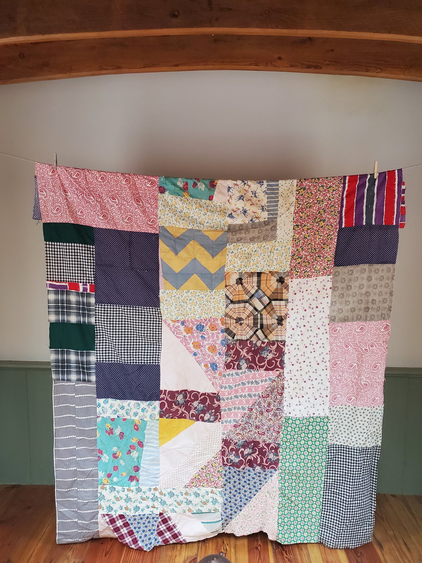 Vintage Feed Sack Quilt Top, Mid 20th Cent