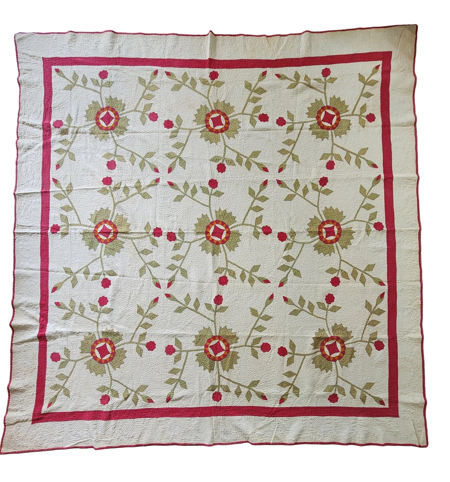 19th Century Antique Applique Whig Rose Quilt