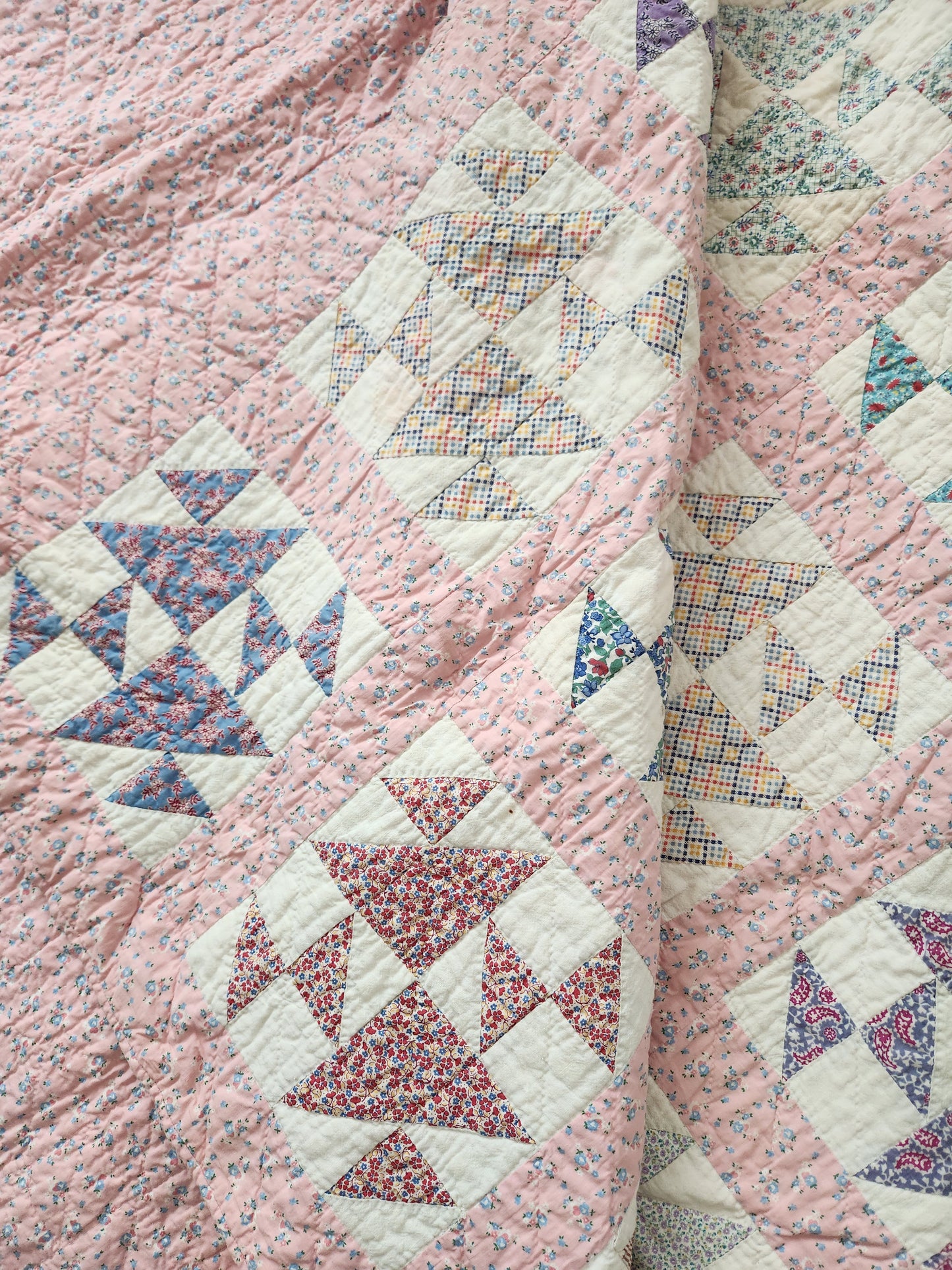 Vintage Feed Sack Patchwork Quilt c1940