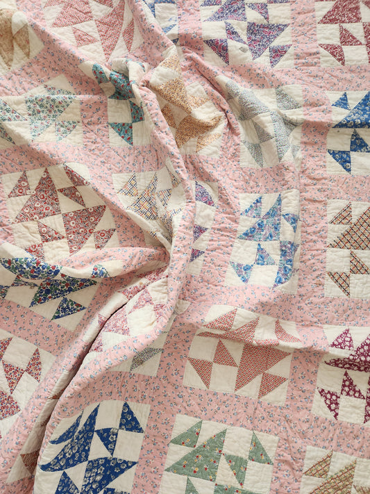 Vintage Feed Sack Patchwork Quilt c1940