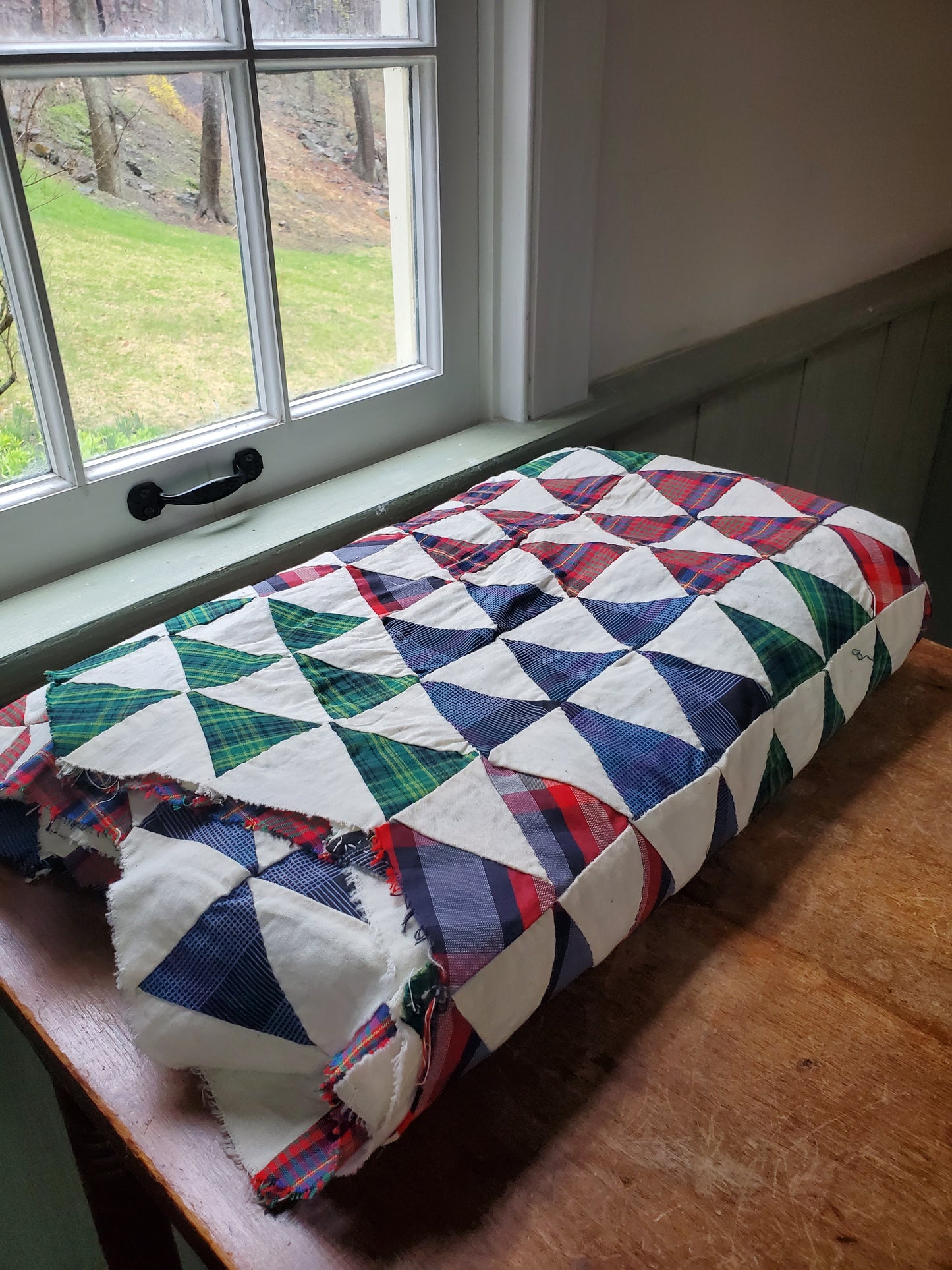 Vintage Plaid Triangle Quilt Top