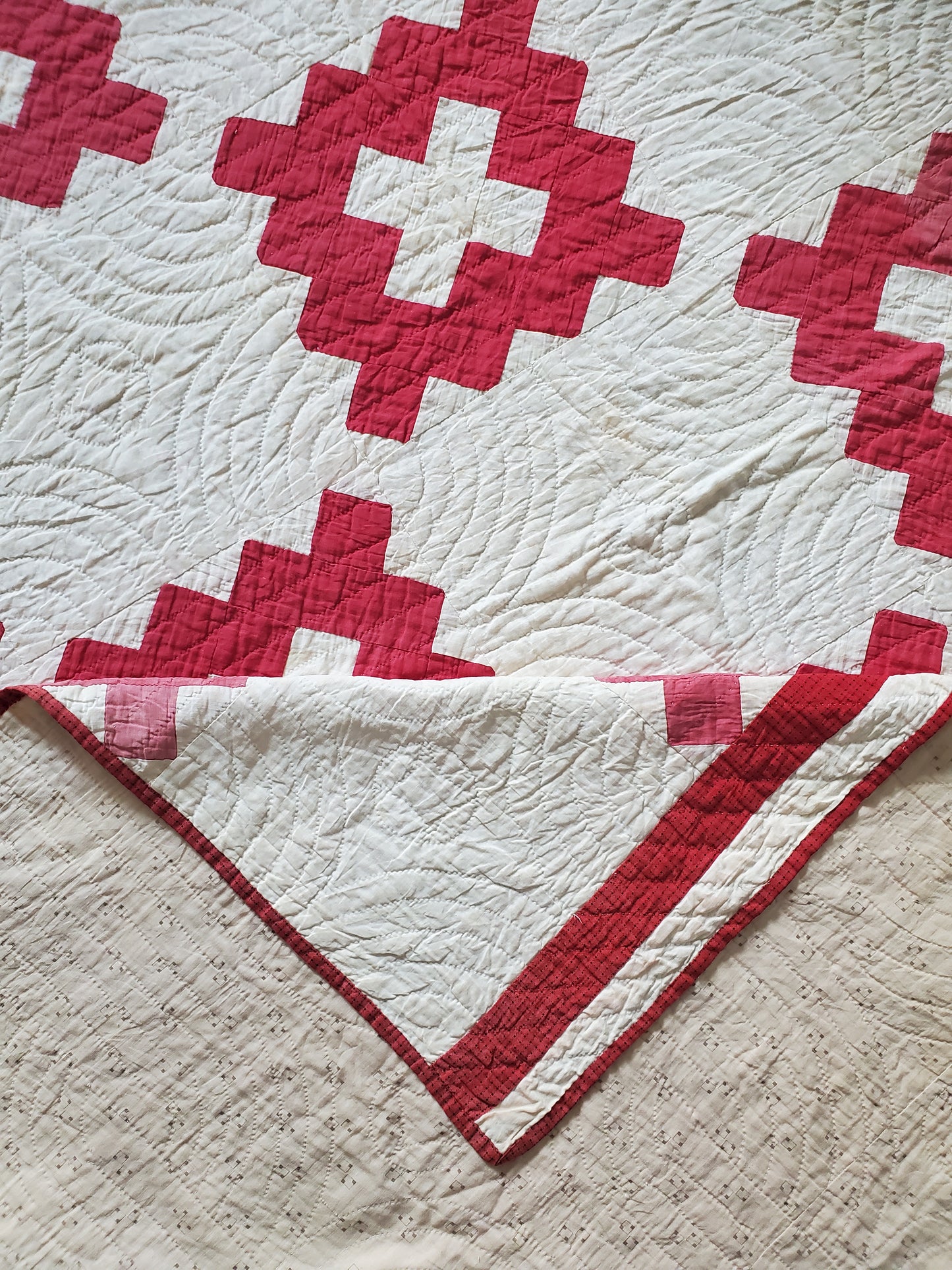 Antique Red & White Chimney Sweep Quilt, ca 1890