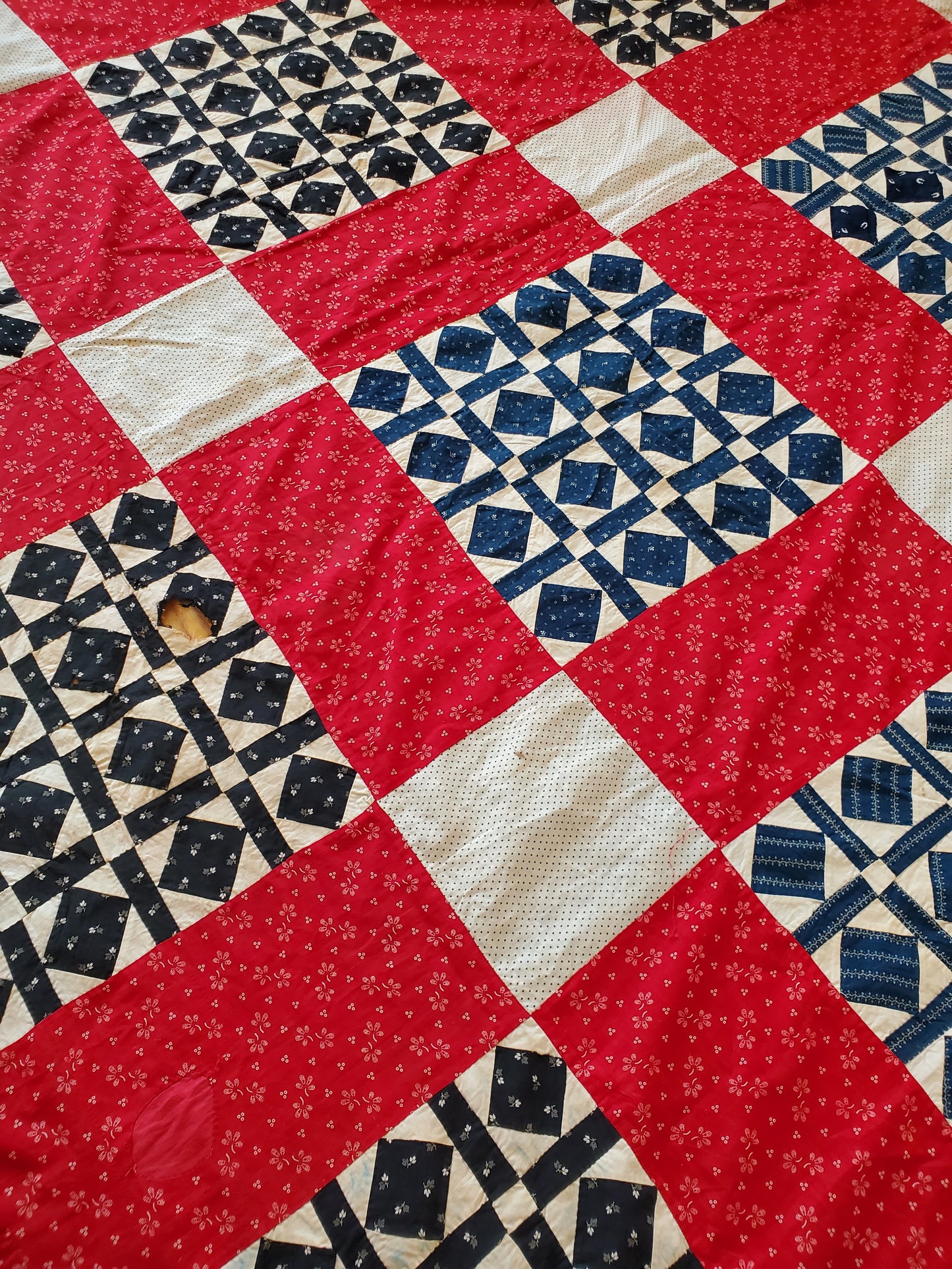 Red White & Blue Antique Quilt Top, ca 1900