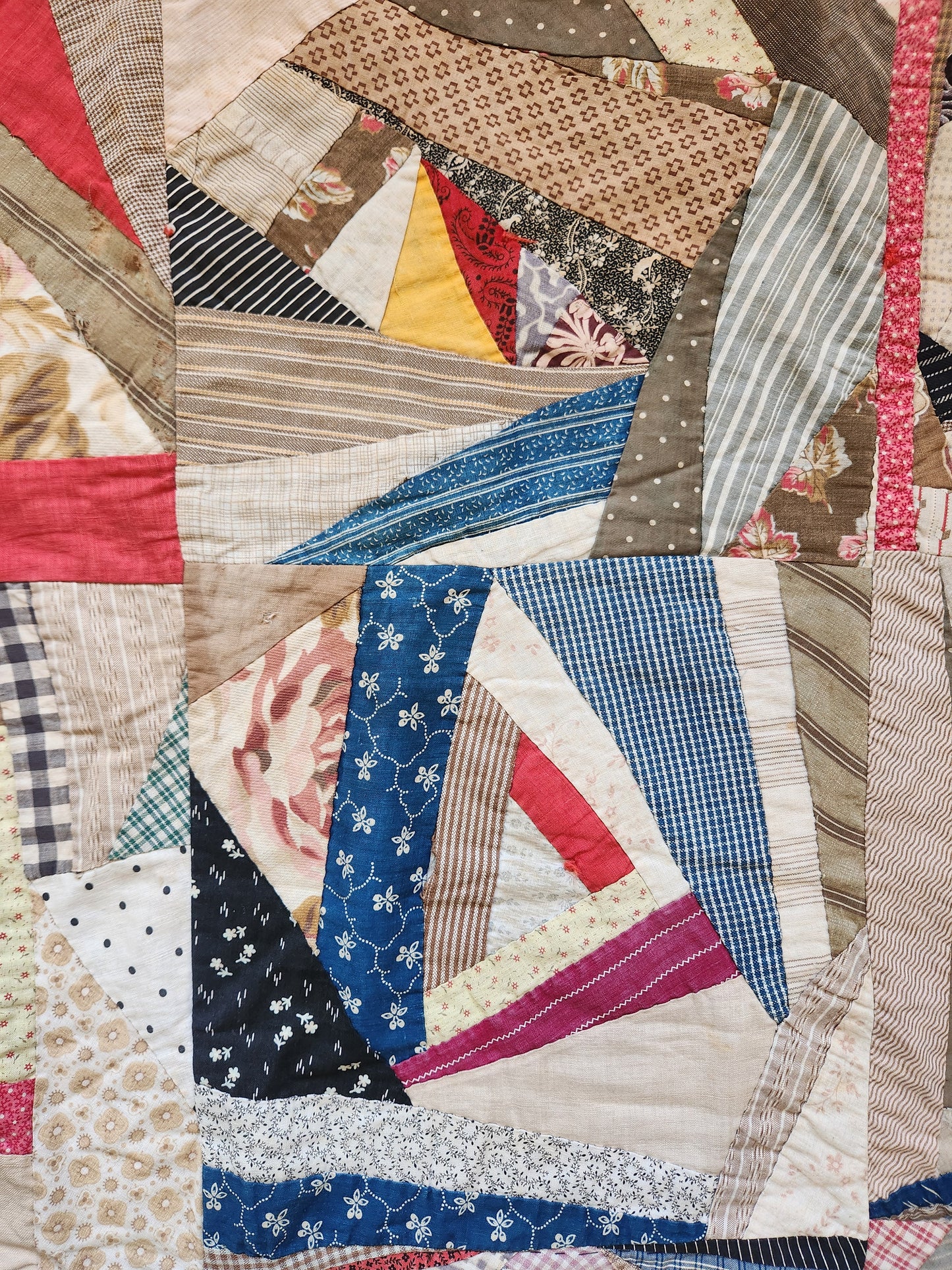Antique Unfinished Foundation Pieced Quilt Top c1900