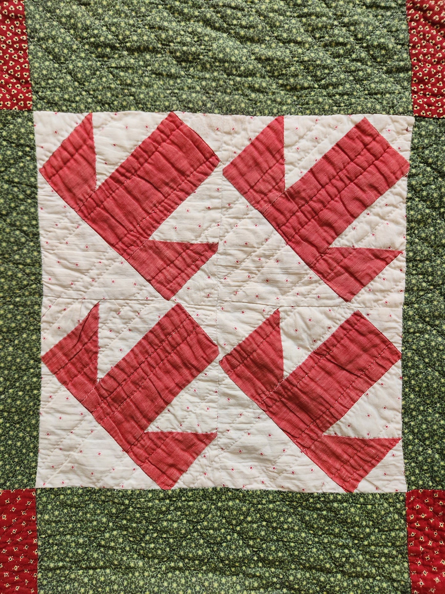 Antique 19th Century Red & Green Capital T Quilt