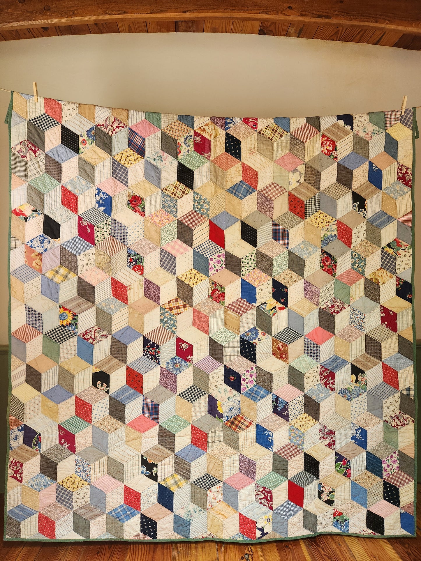 Vintage Tumbling Block Quilt