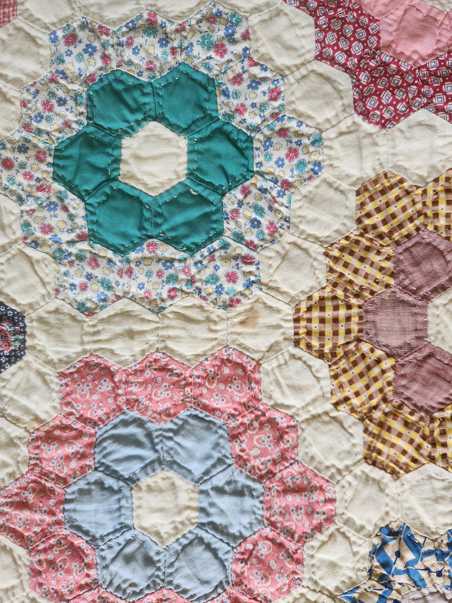 Grandmother's Flower Garden Quilt, dated 1937