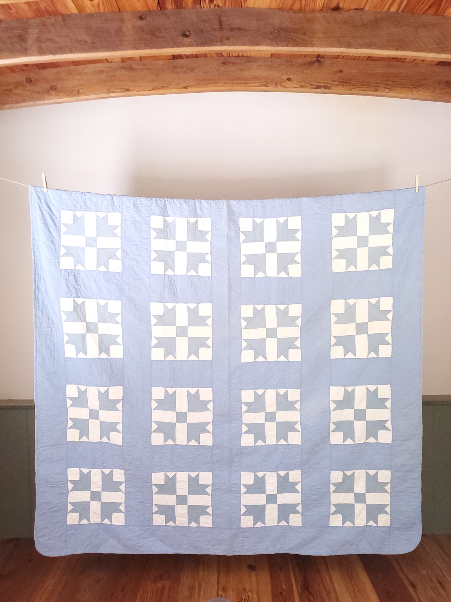 Blue and White Vintage Goose Tracks Quilt