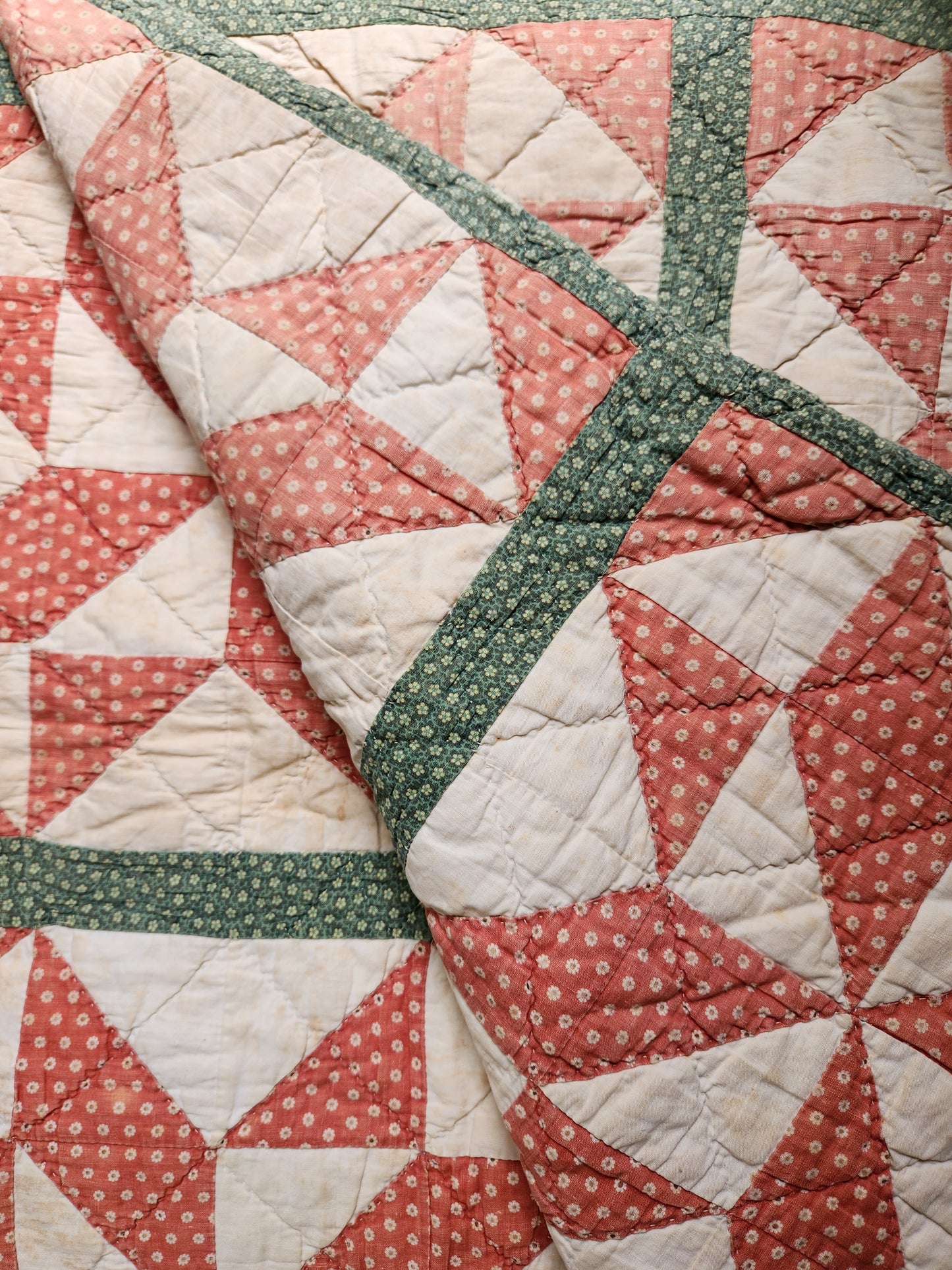 Antique Patchwork Quilt in Green & Red