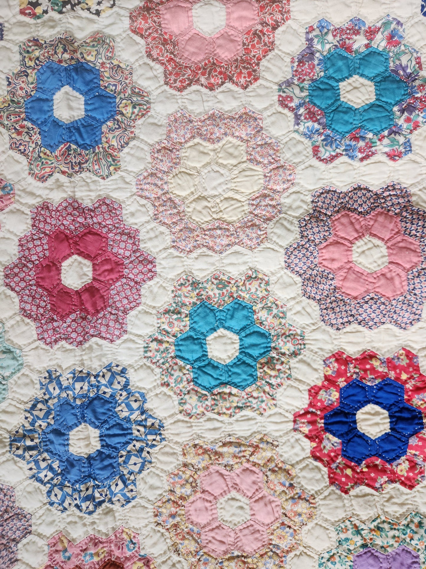 Grandmother's Flower Garden Quilt, dated 1937