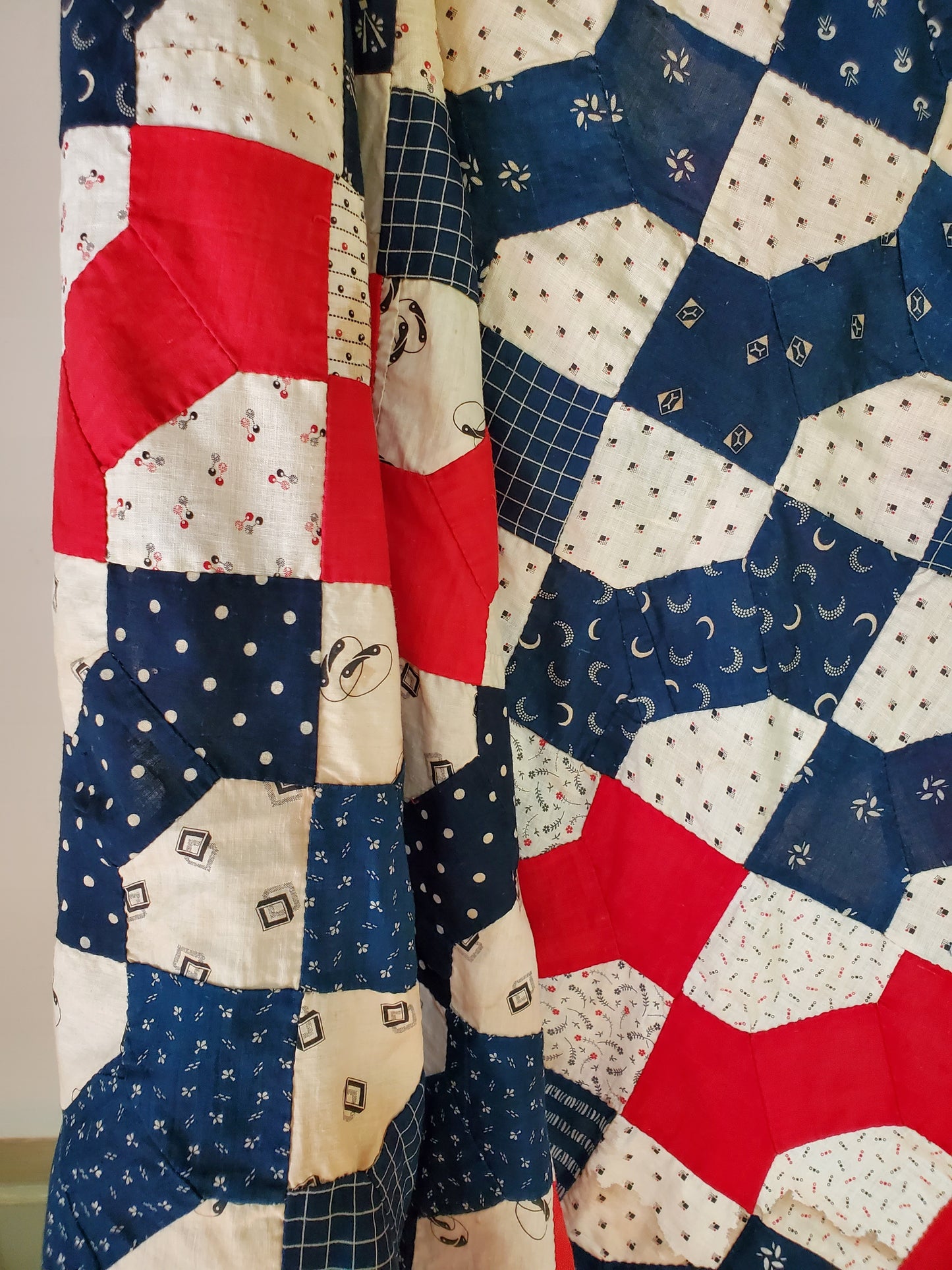 Antique Red White & Blue Quilt Top, ca 1900