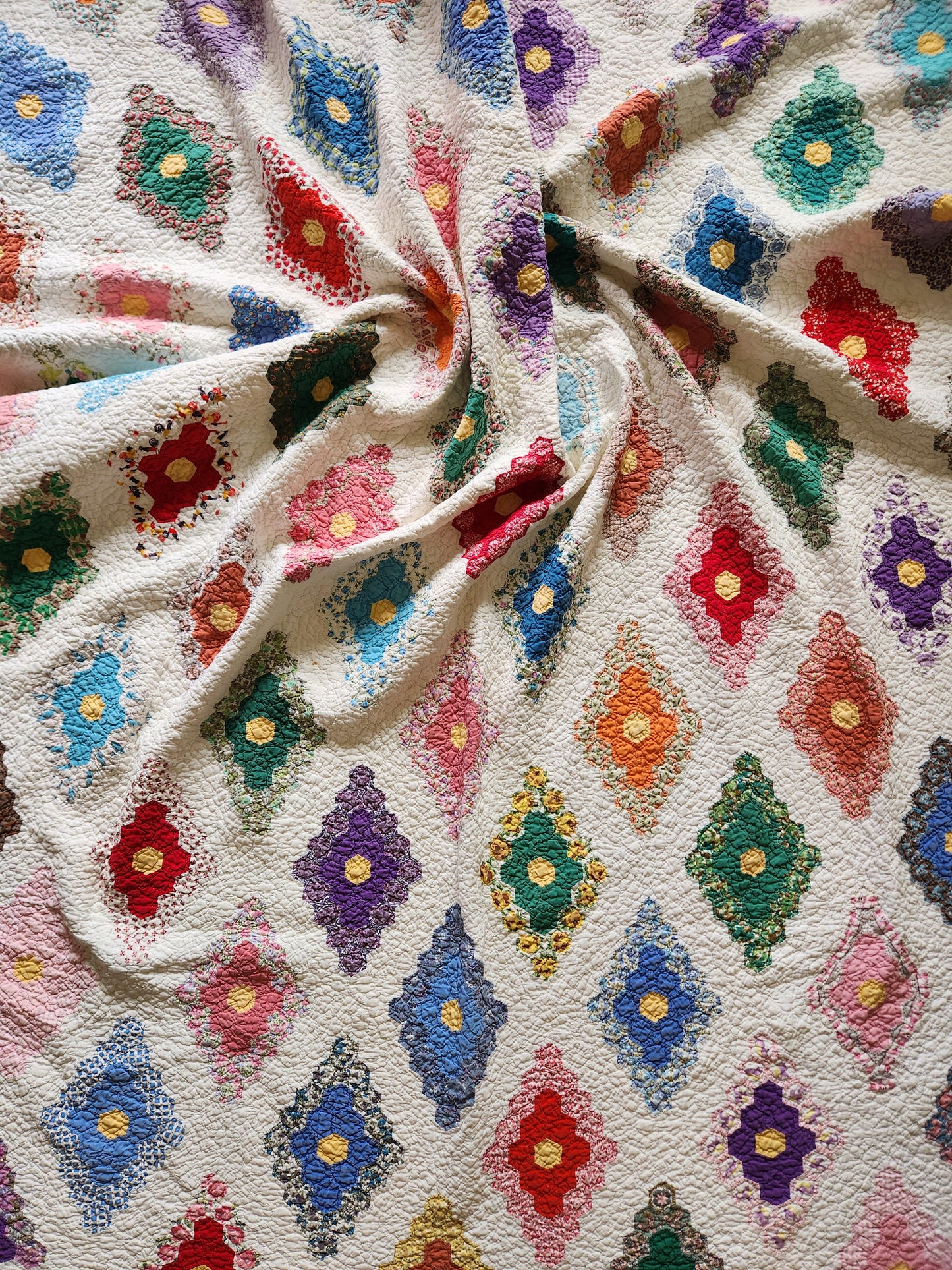 Vintage Hexagon Flower Quilt c1950