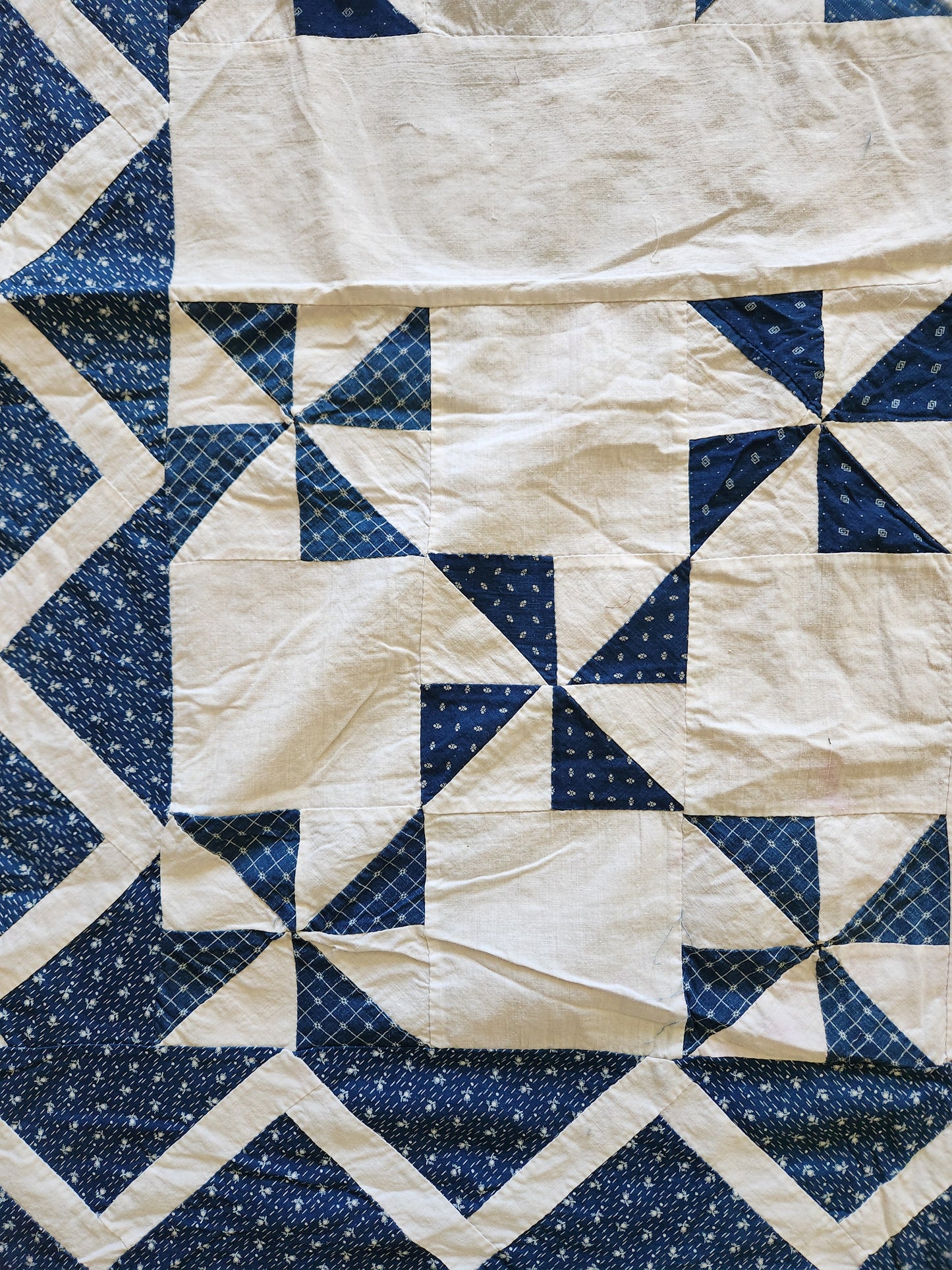 Antique Blue & White Pinwheel Quilt Top c1900