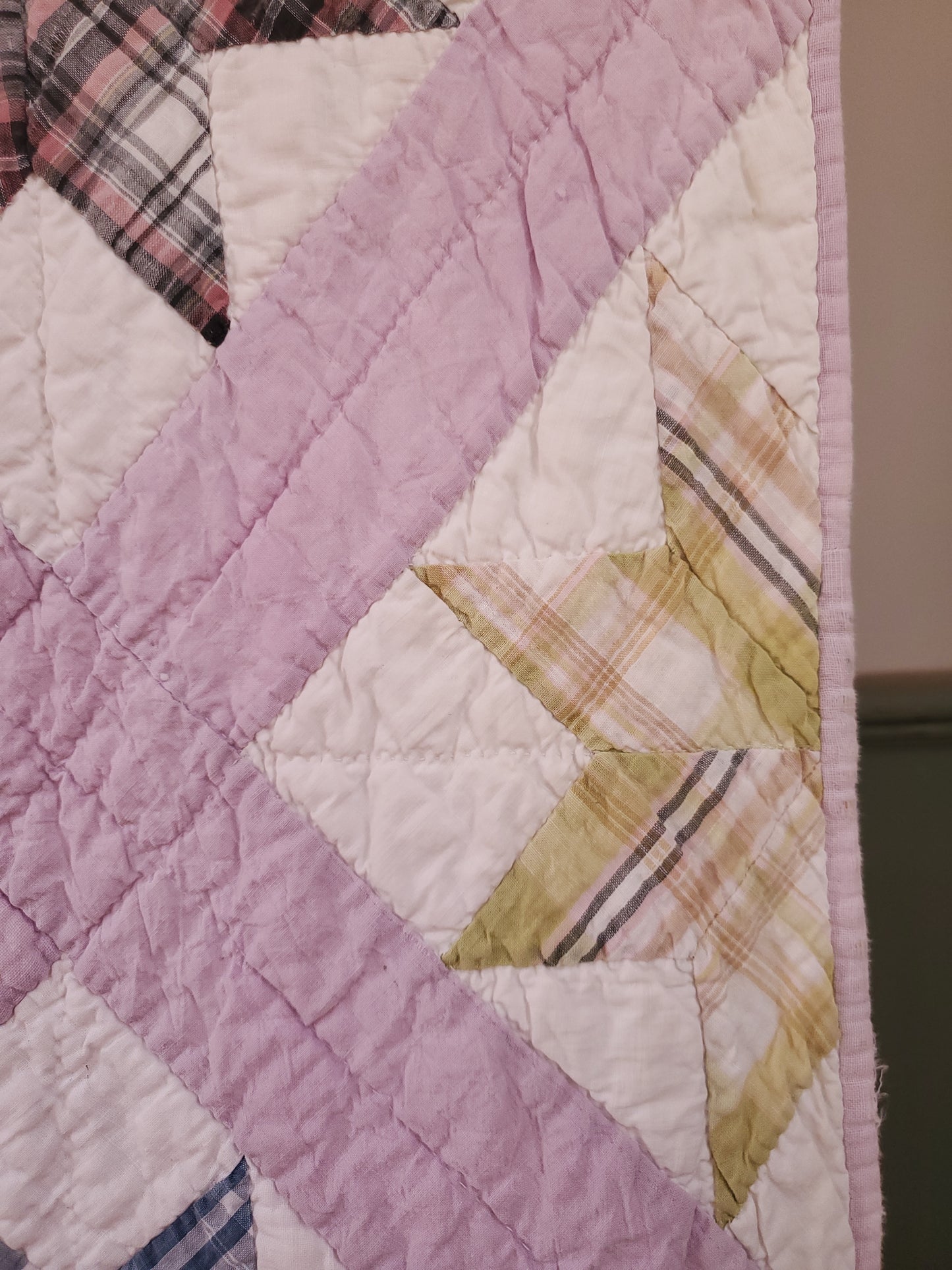 Vintage Lilac Feed Sack & Shirting Quilt, ca 1930