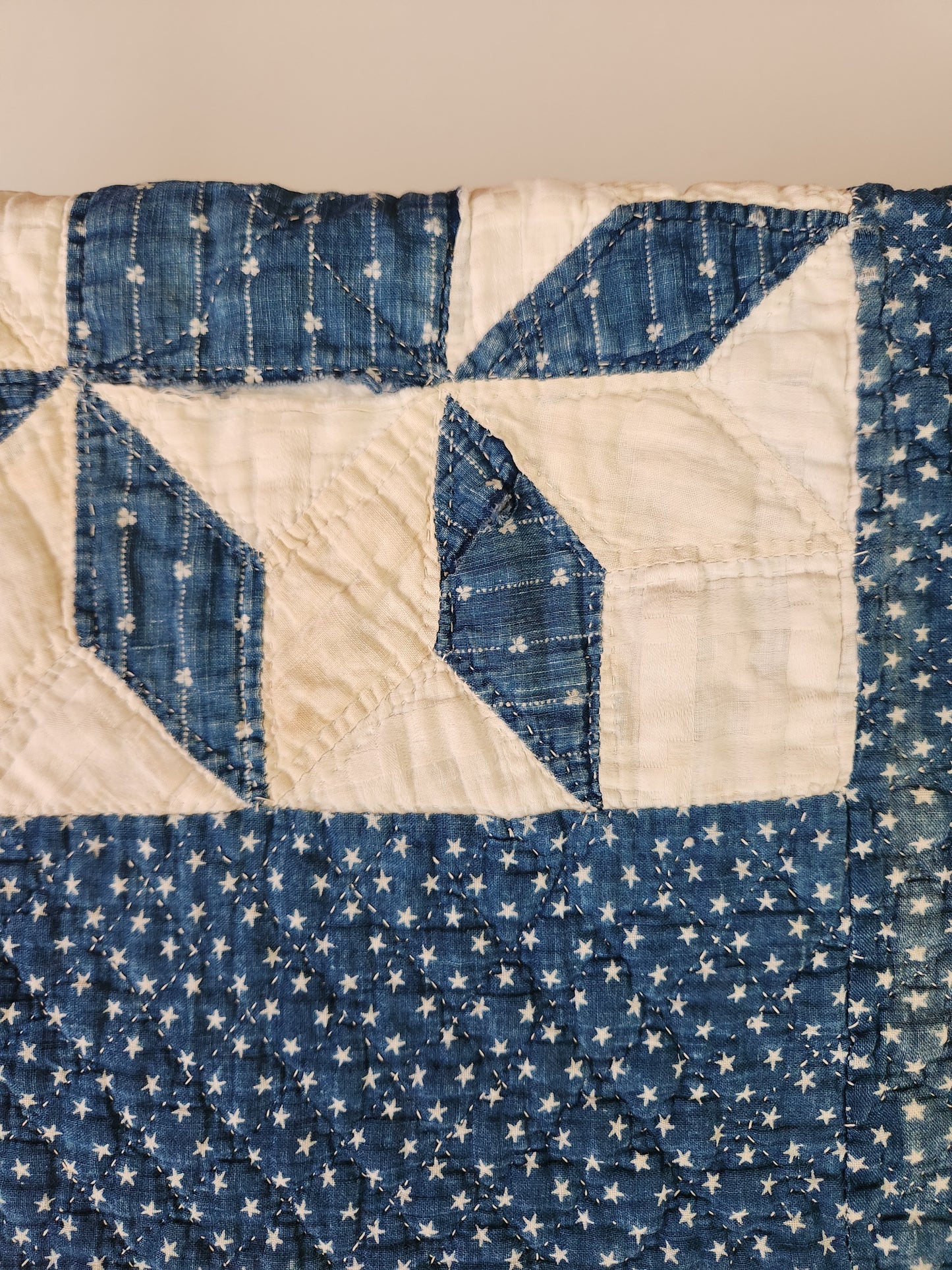 Indigo Patchwork Star Quilt c1900