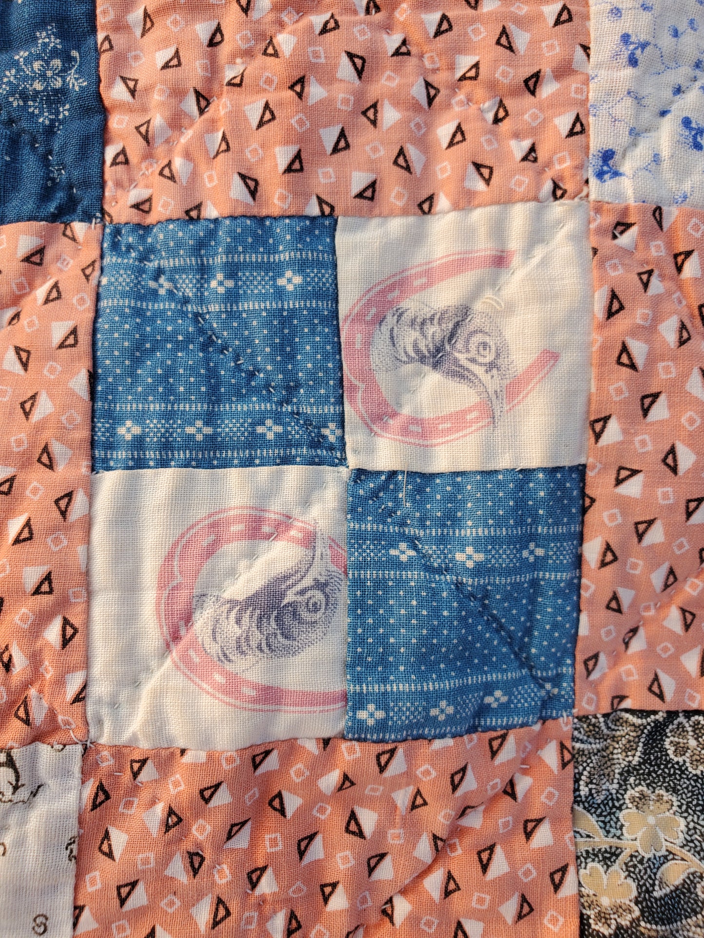 Seaside Four Patch Antique Quilt