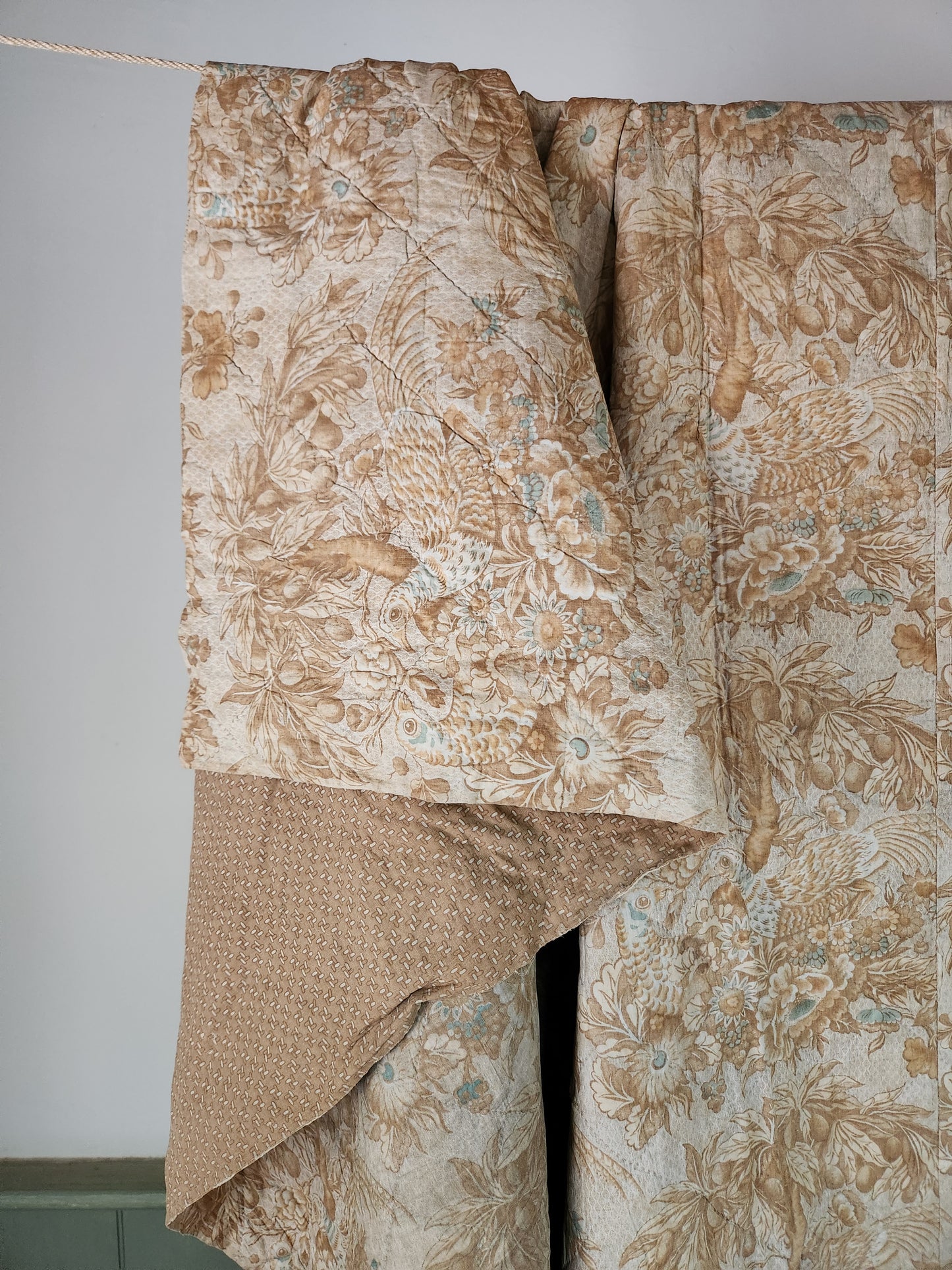 Antique Pheasants and Plum Tree Whole Cloth Chintz Quit