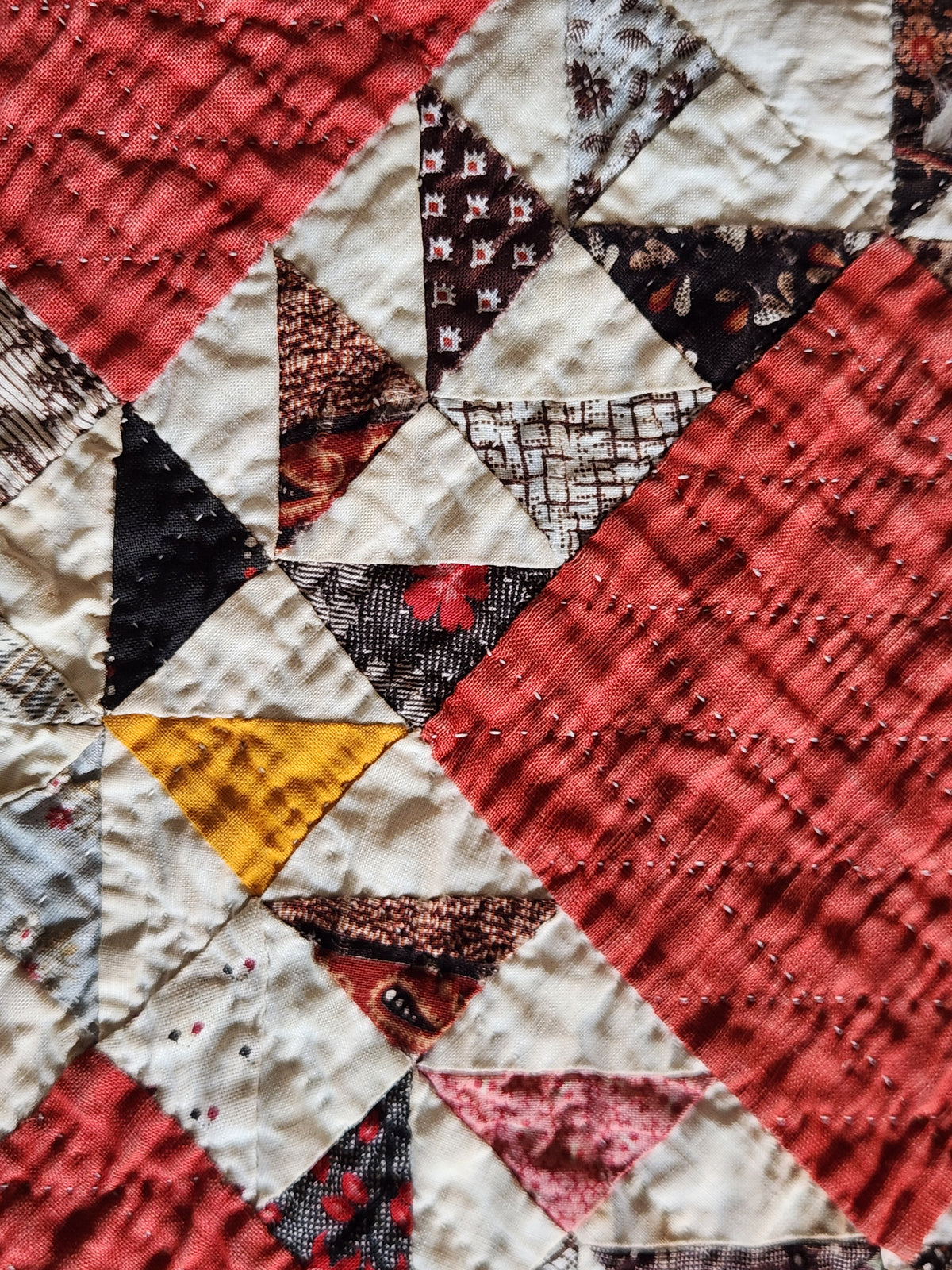 Antique Turkey Red Ocean Waves Quilt c1880