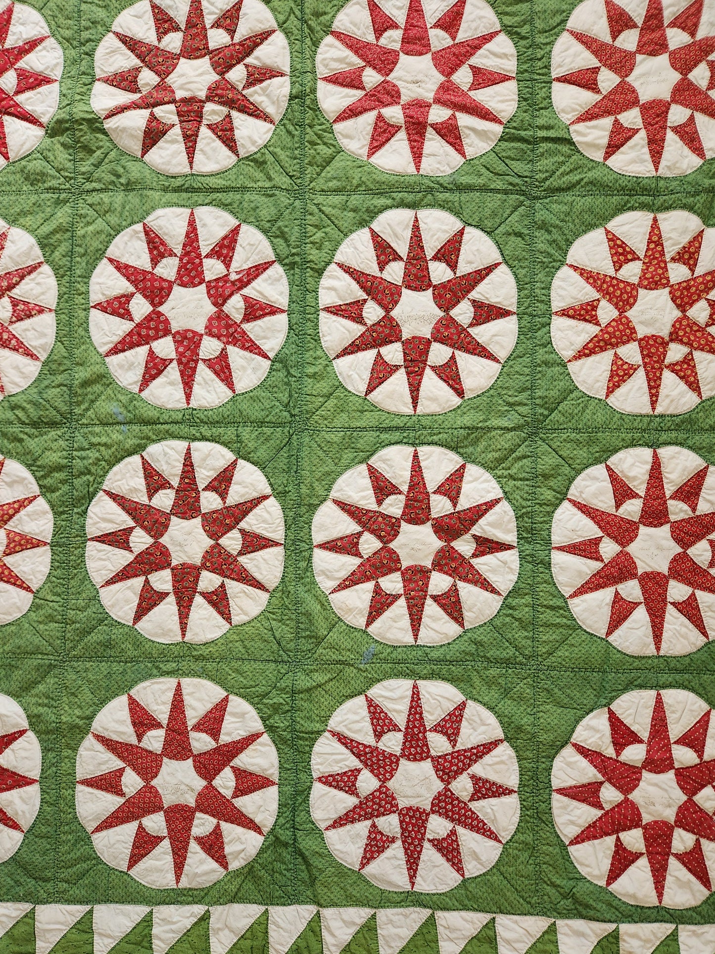 Antique Chips and Whetstone Album Quilt with 36 Name Stamps c1850