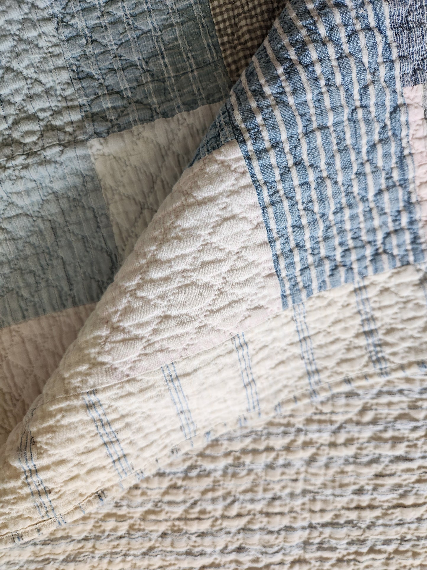 Antique Brickwork Shirting Quilt c1920