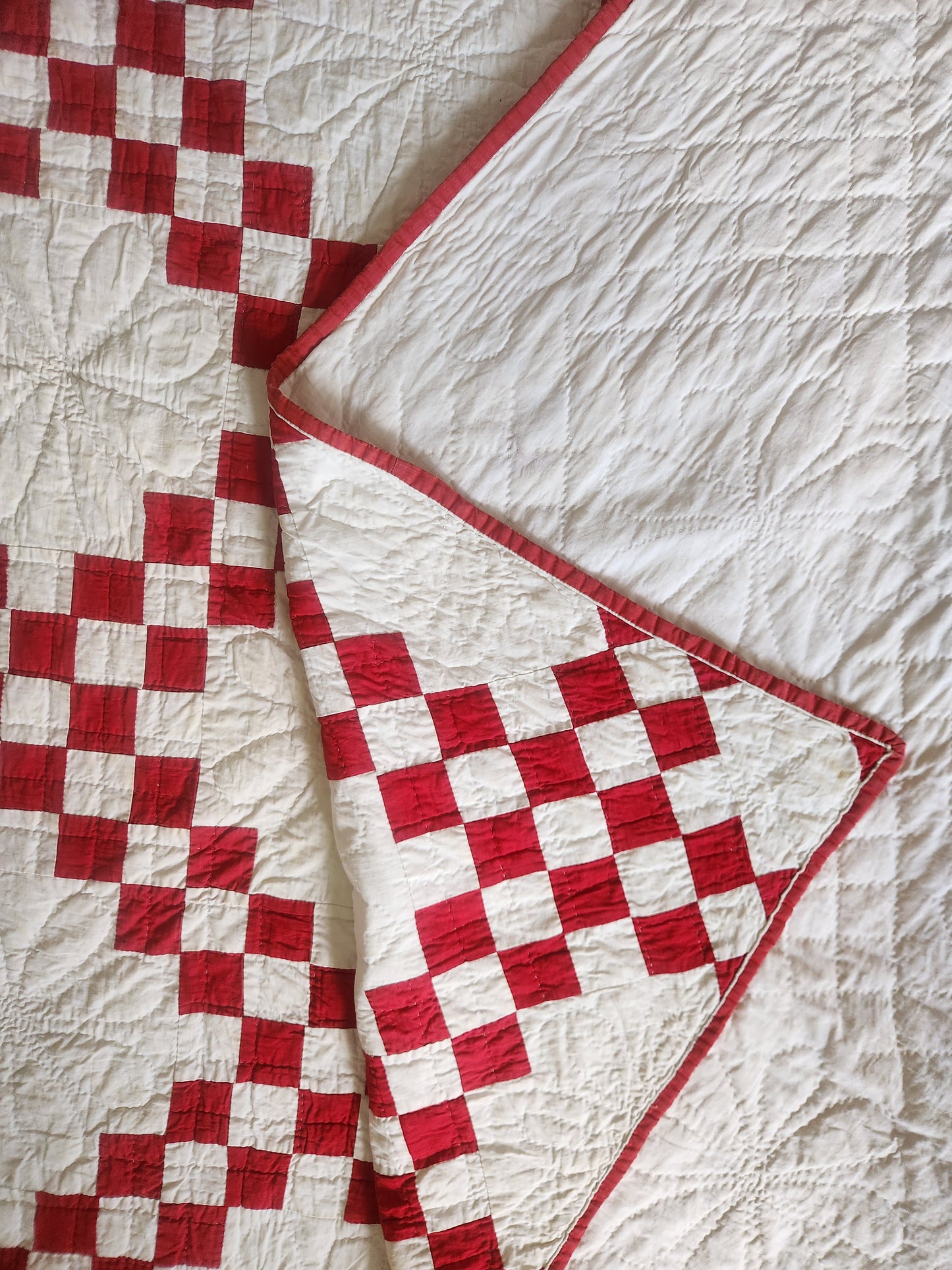 Antique Red & White Irish Chain Quilt