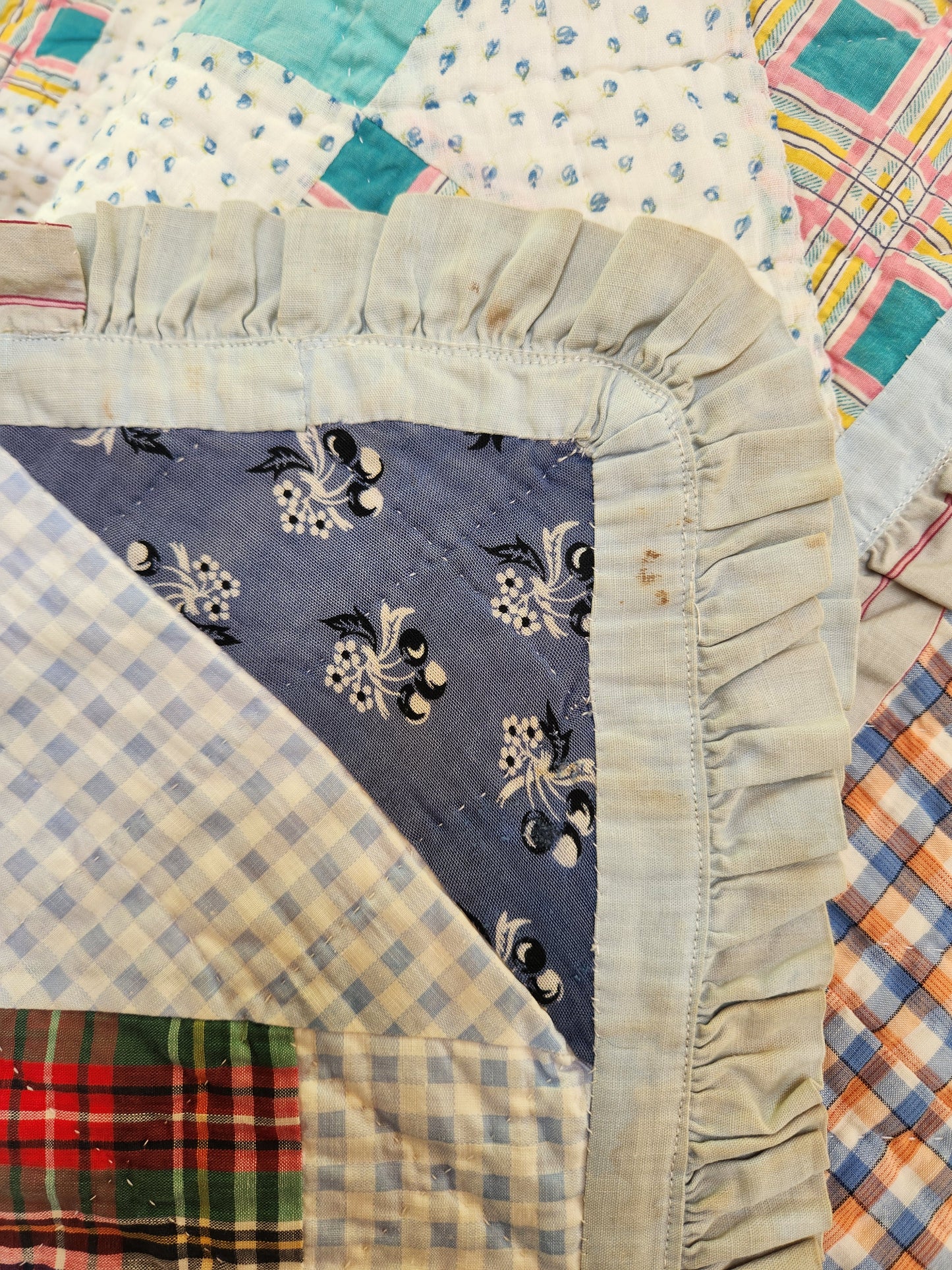 Unique Vintage Patchwork Quilt with Ruffles c1940
