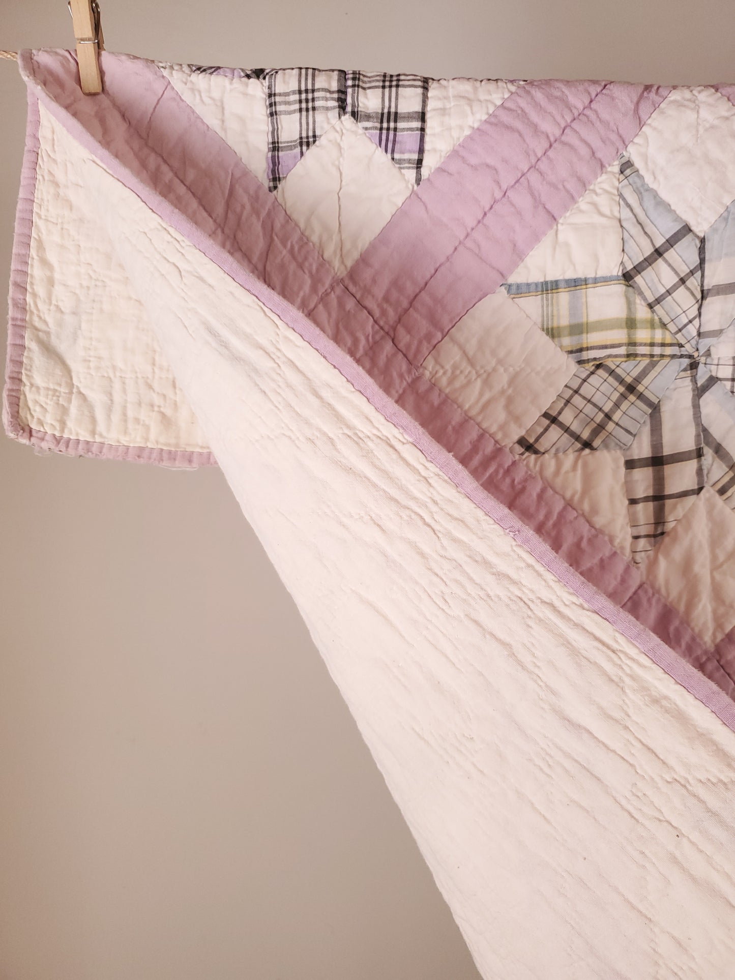 Vintage Lilac Feed Sack & Shirting Quilt, ca 1930