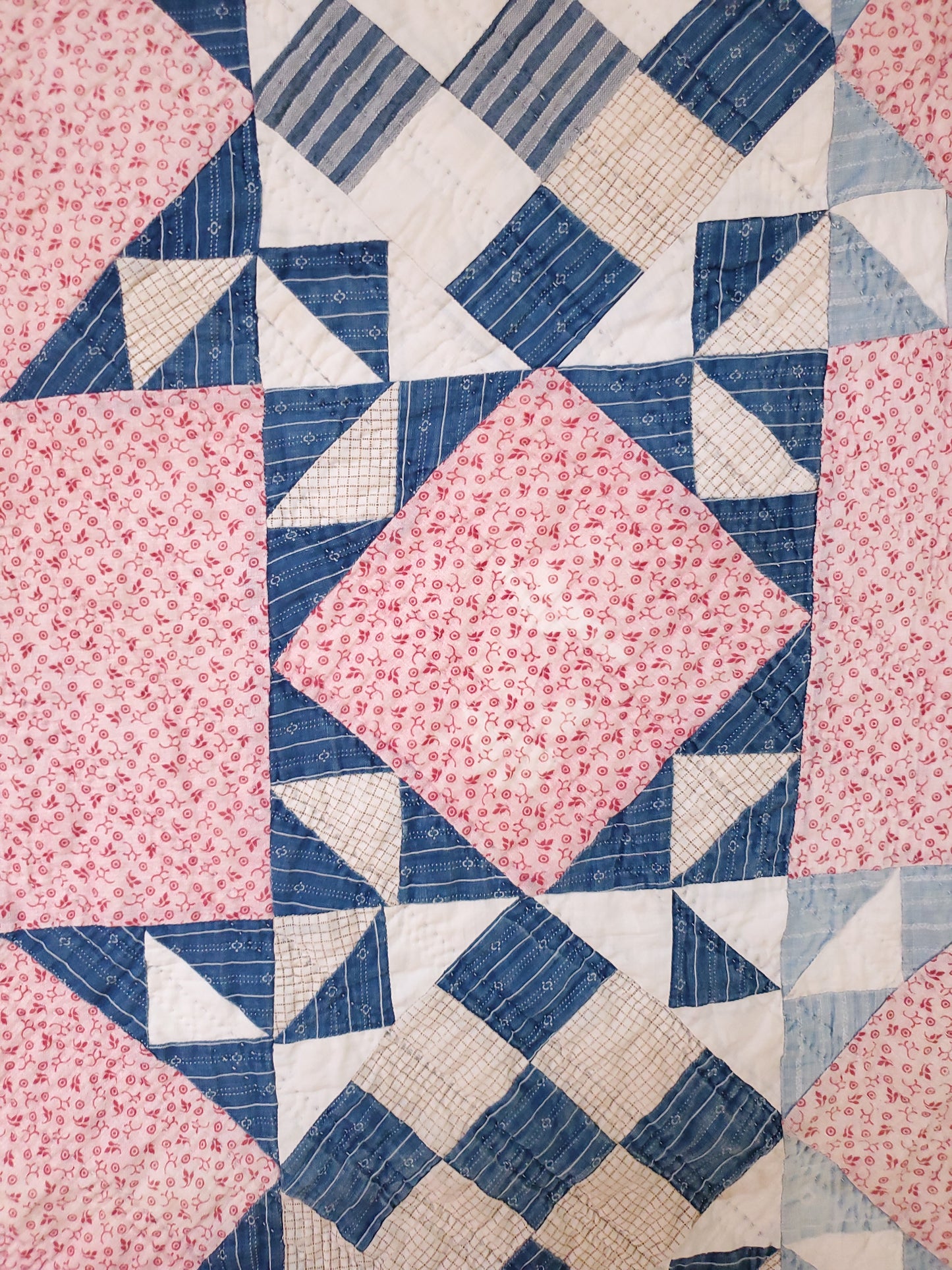 Antique Double Pink & Blues Quilt, ca 1900