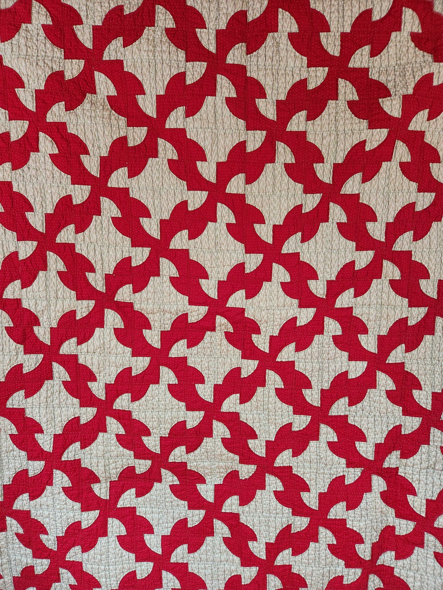 Antique Red & Green Drunkard's Path Quilt ca 1900