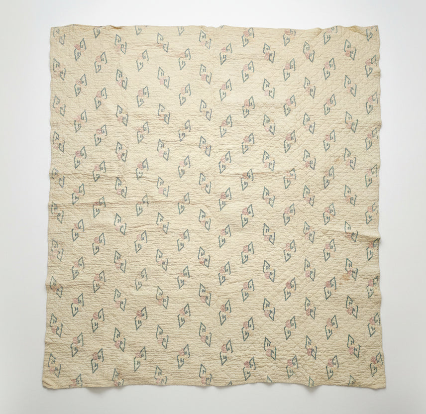 Cream & Burgundy Double Irish Chain Vintage Quilt