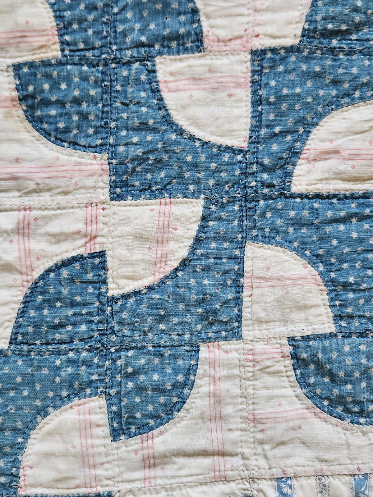 Antique Blue & White Drunkard's Path Quilt c1920