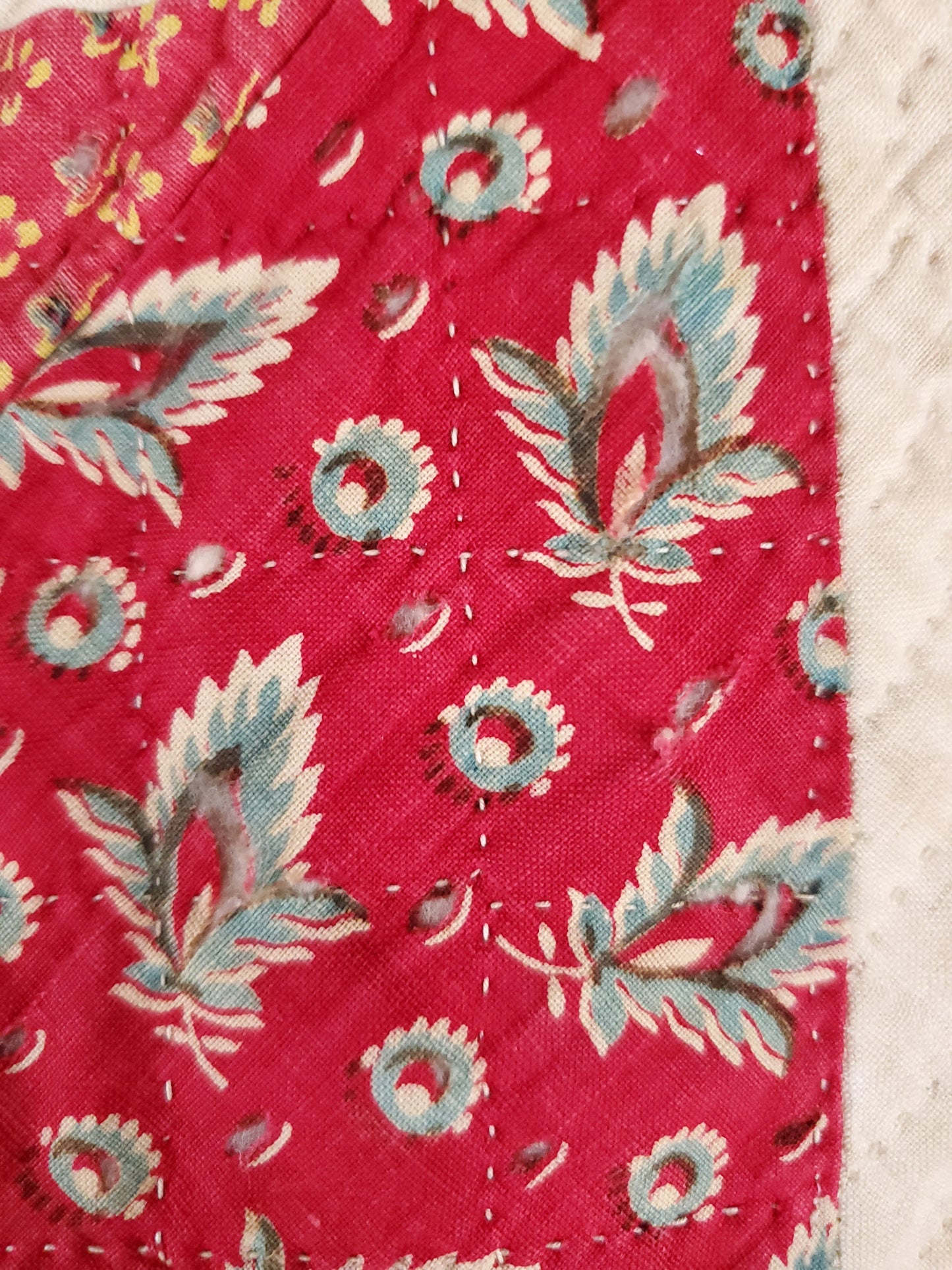 Mid 19th Century Red and White Antique Delectable Mountain Quilt