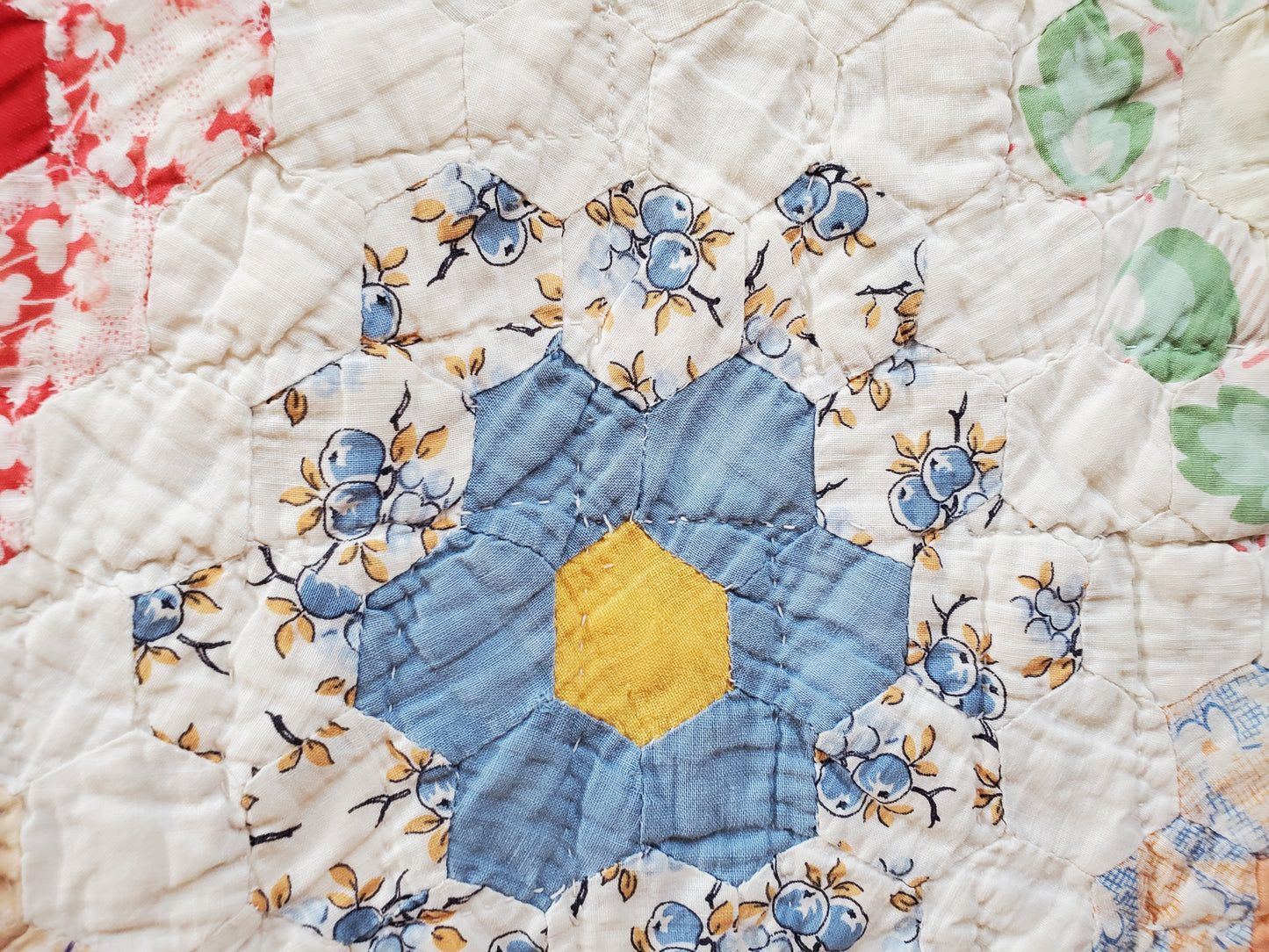 Feed Sack Garden Path Vintage Quilt, ca 1940