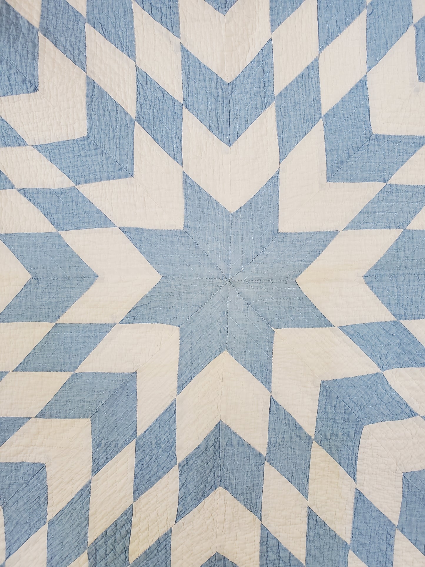 Blue and White Lone Star / Star of Bethlehem Vintage Quilt, ca 1900