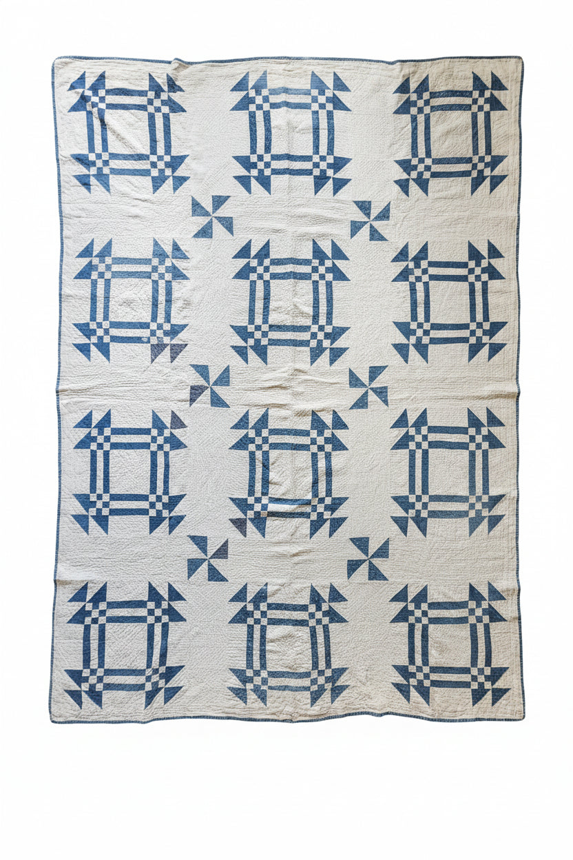 Antique Blue & White Missouri Puzzle Quilt