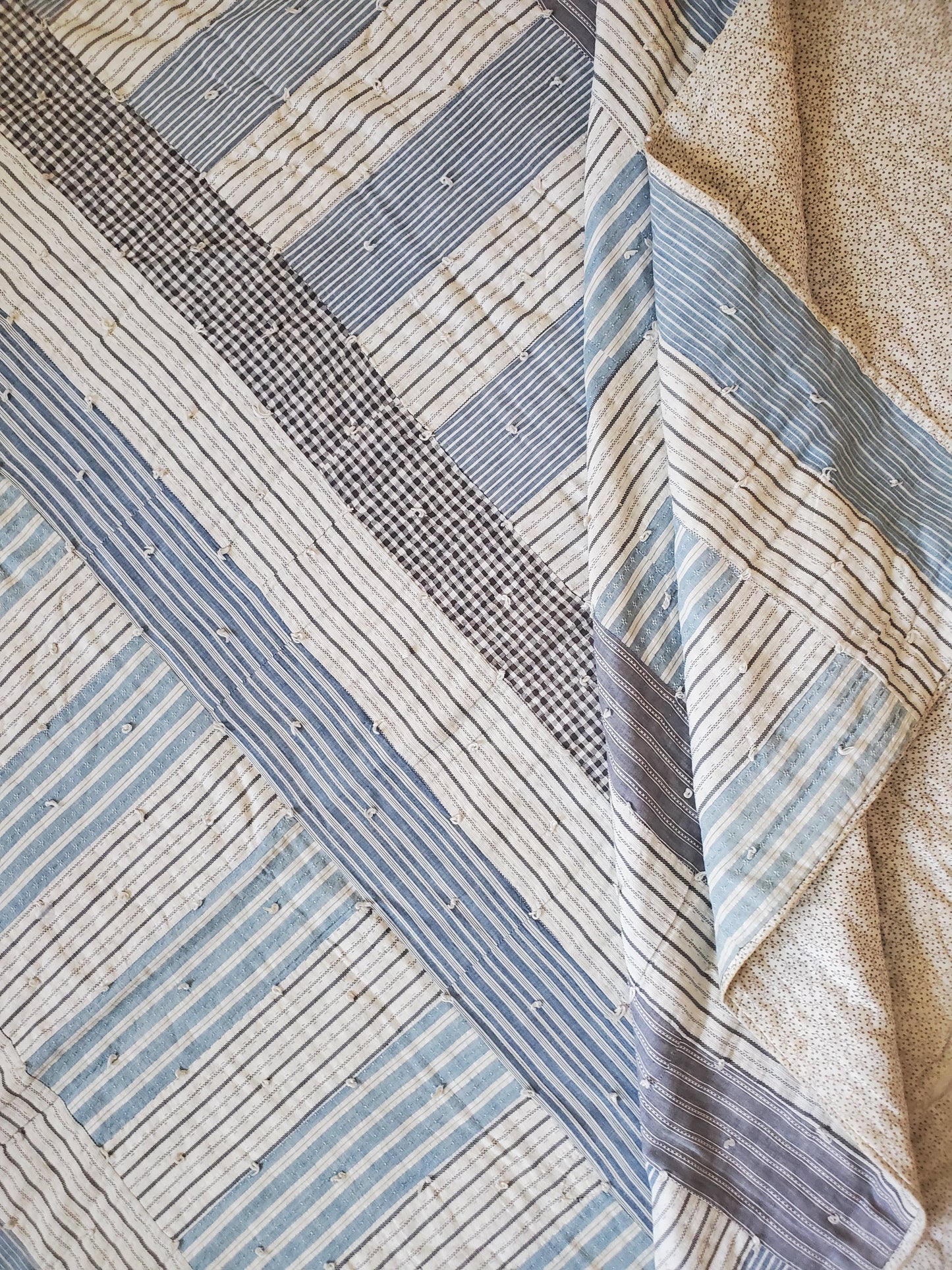 Hand Tied Shirting Quilt c1920