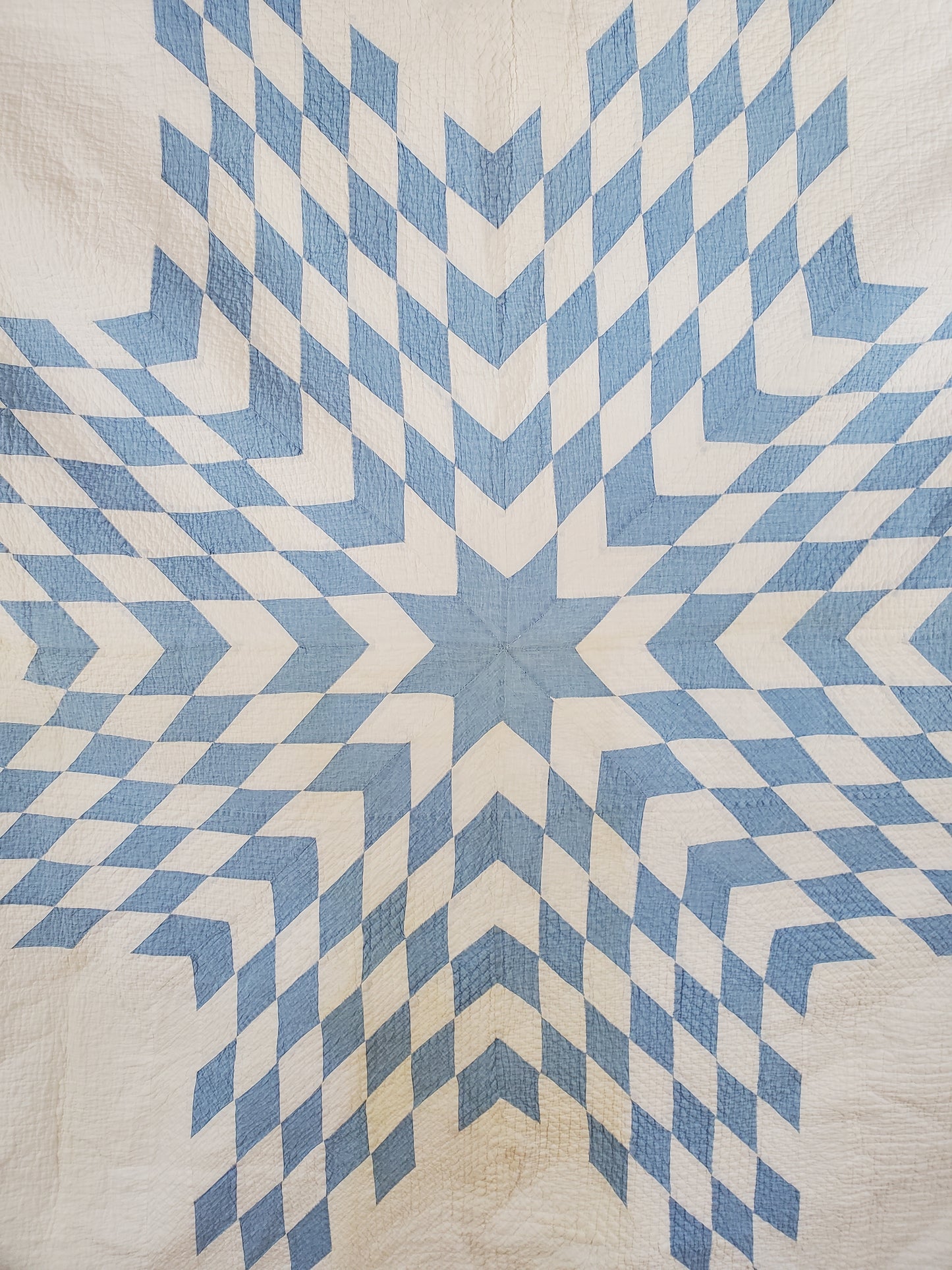 Blue and White Lone Star / Star of Bethlehem Vintage Quilt, ca 1900