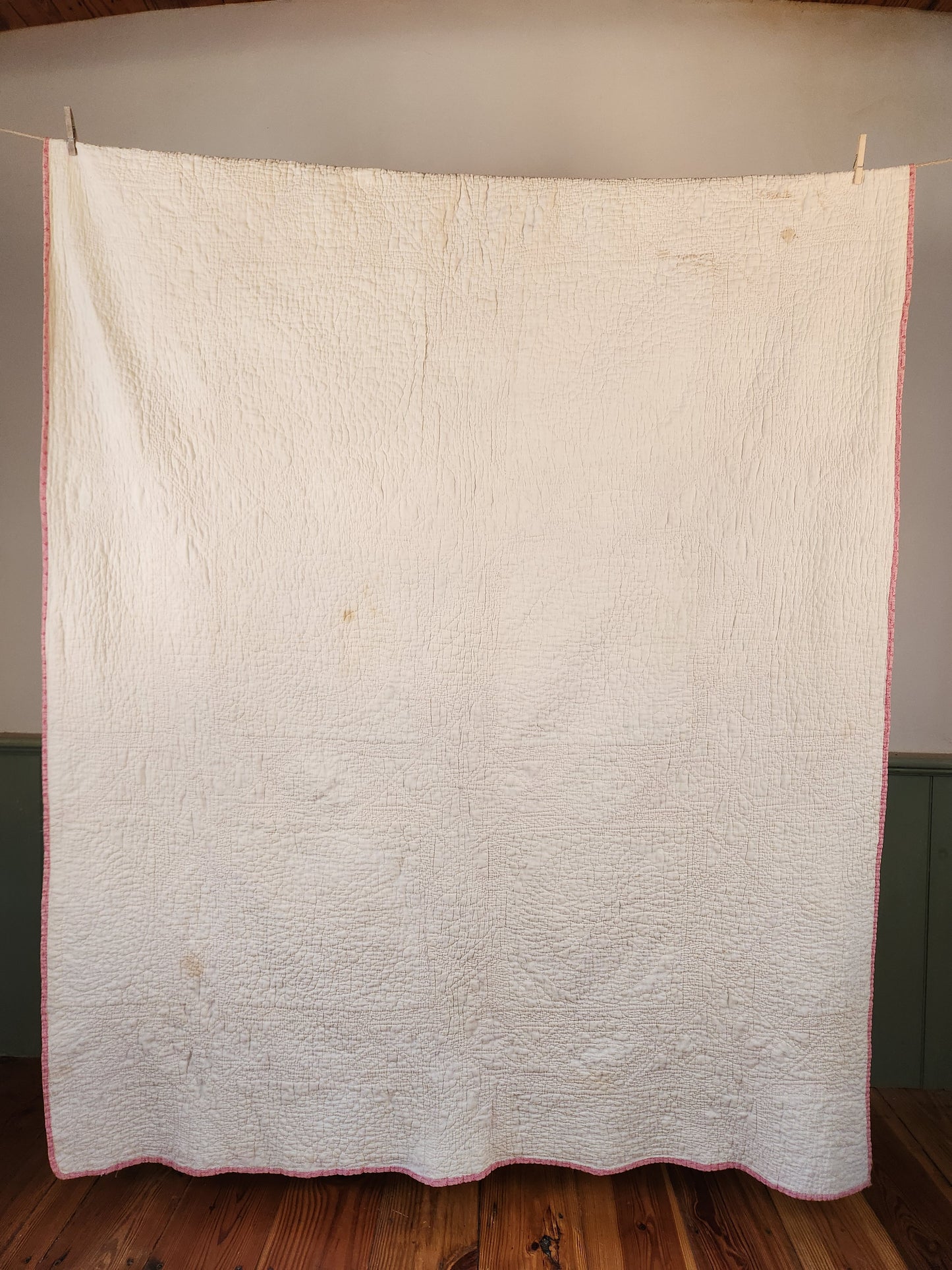 Antique Pink and White Feathered Star Quilt c1890