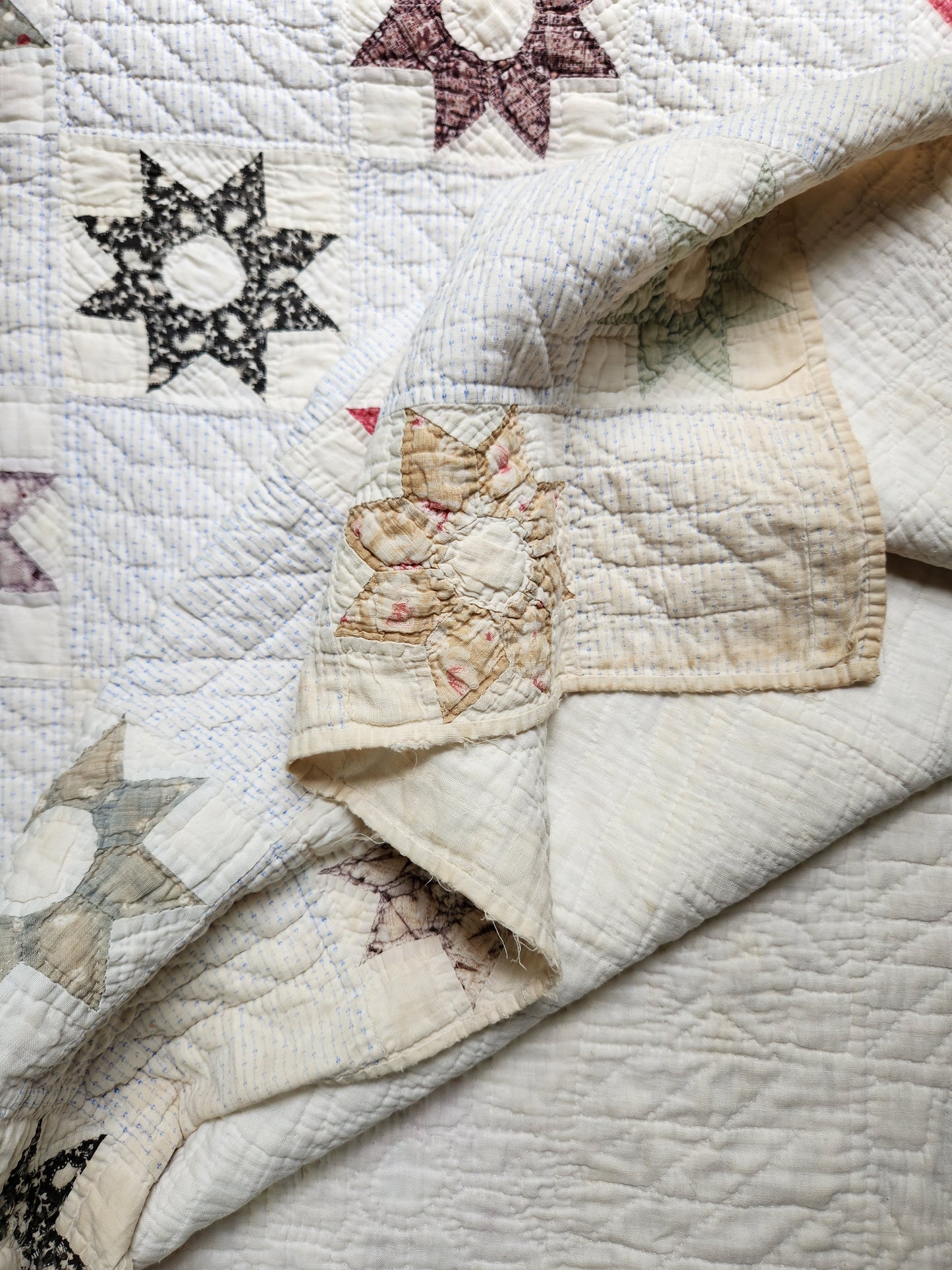 Well-Loved Antique Star Quilt c1900